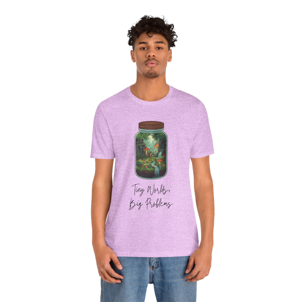 Tiny World Tee — Jar Terrarium Graphic T‑Shirt ("Tiny World, Big Problems")