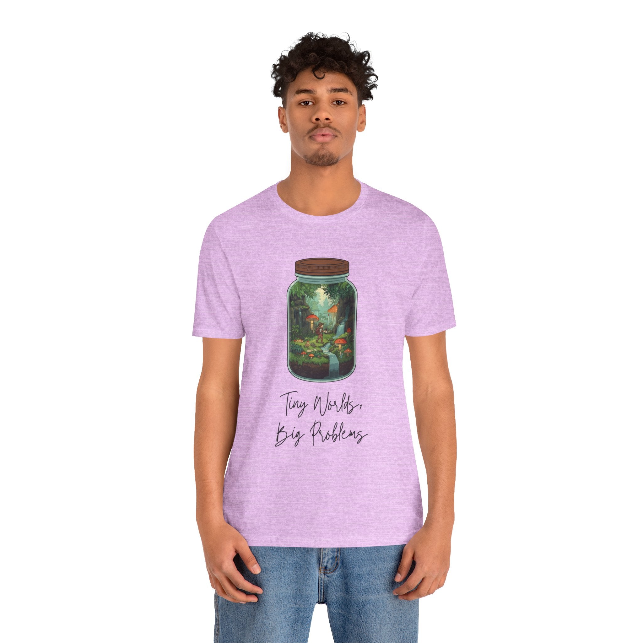 Tiny World Tee — Jar Terrarium Graphic T‑Shirt ("Tiny World, Big Problems")