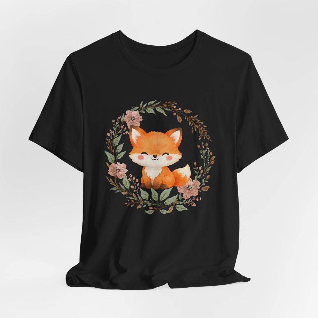 Cute Fox Wreath T-Shirt – Woodland Floral Baby Fox Tee