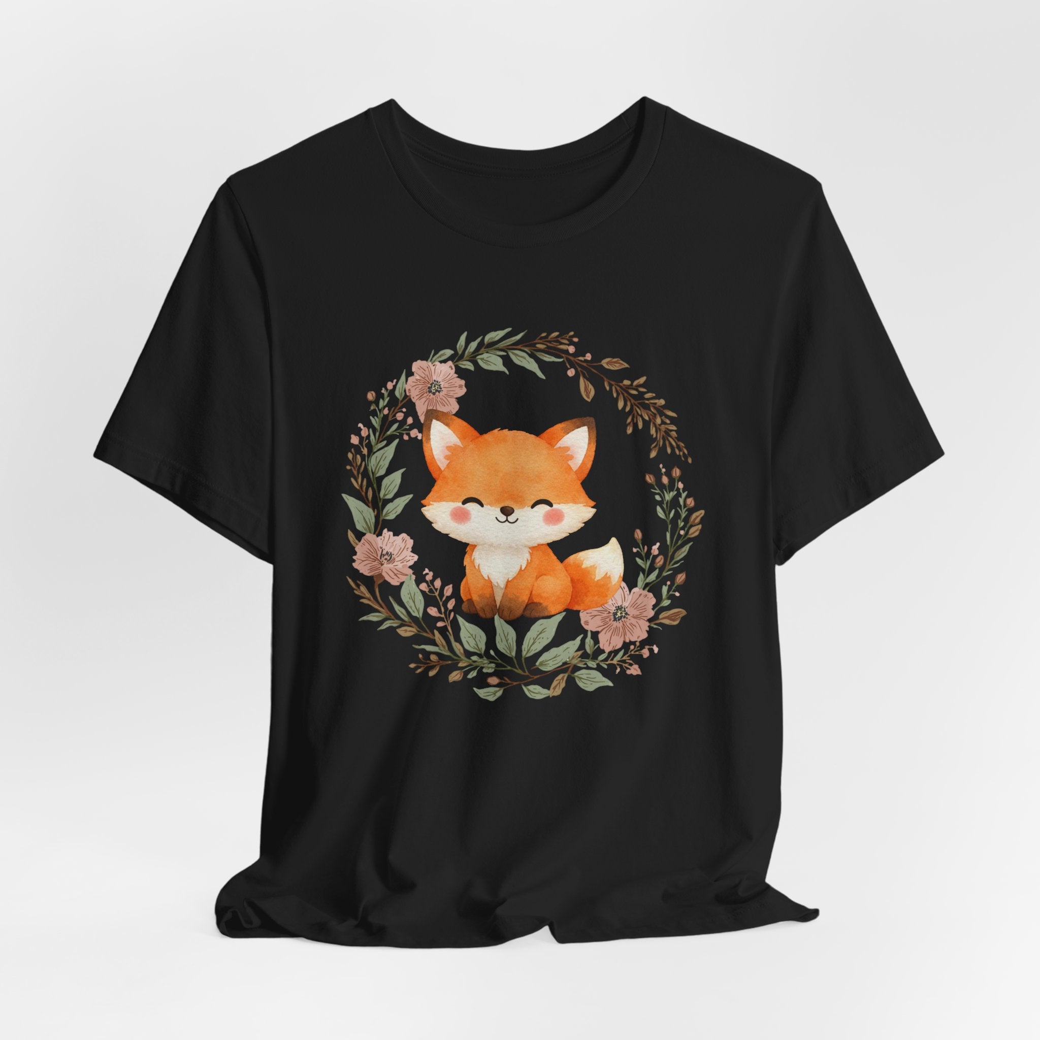 Cute Fox Wreath T-Shirt – Woodland Floral Baby Fox Tee