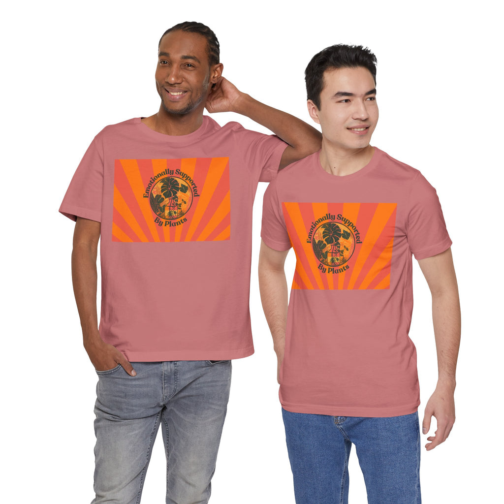 Retro Sunburst Plant Tee — “Emotionally Supported by Plants”