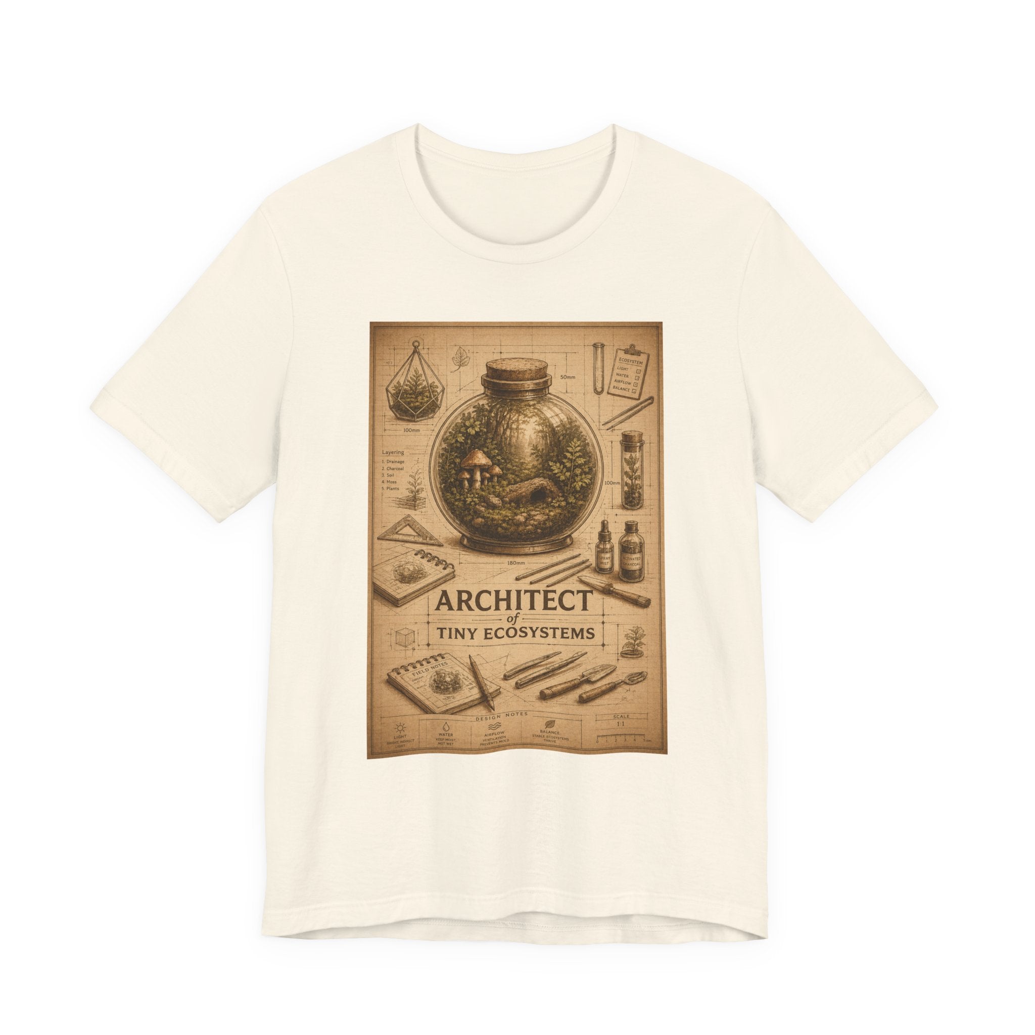 Architect of Tiny Ecosystems T-Shirt — Terrarium Builder Vintage Diagram Tee