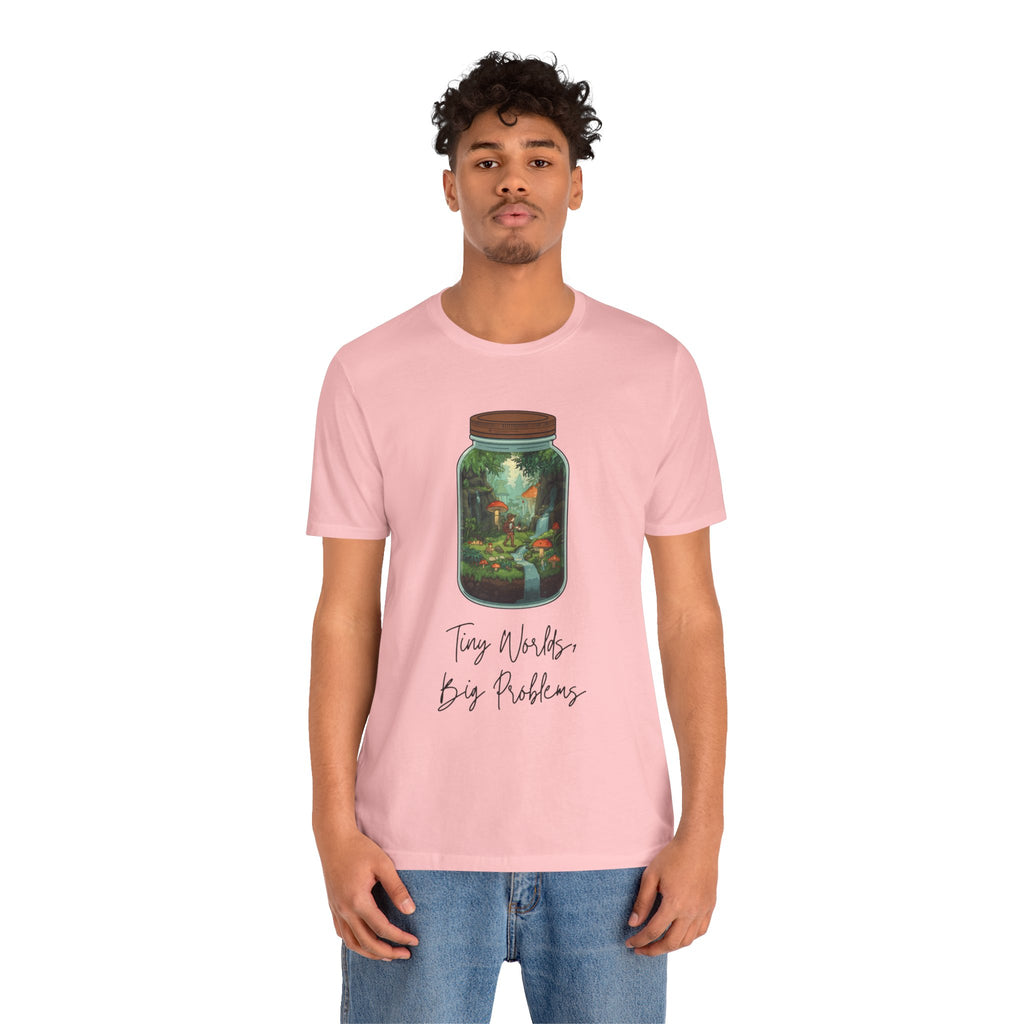 Tiny World Tee — Jar Terrarium Graphic T‑Shirt ("Tiny World, Big Problems")