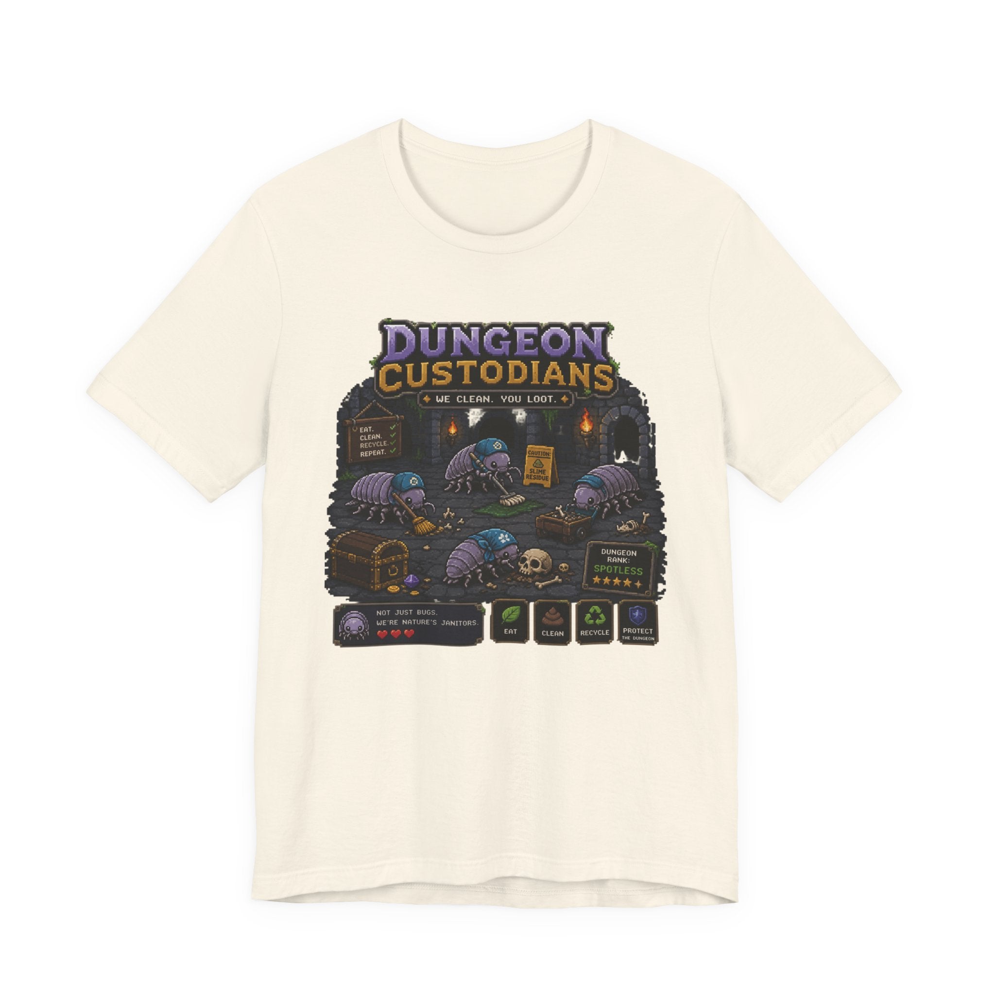 Dungeon Custodians T‑Shirt — Retro Pixel RPG Monsters Gaming Tee