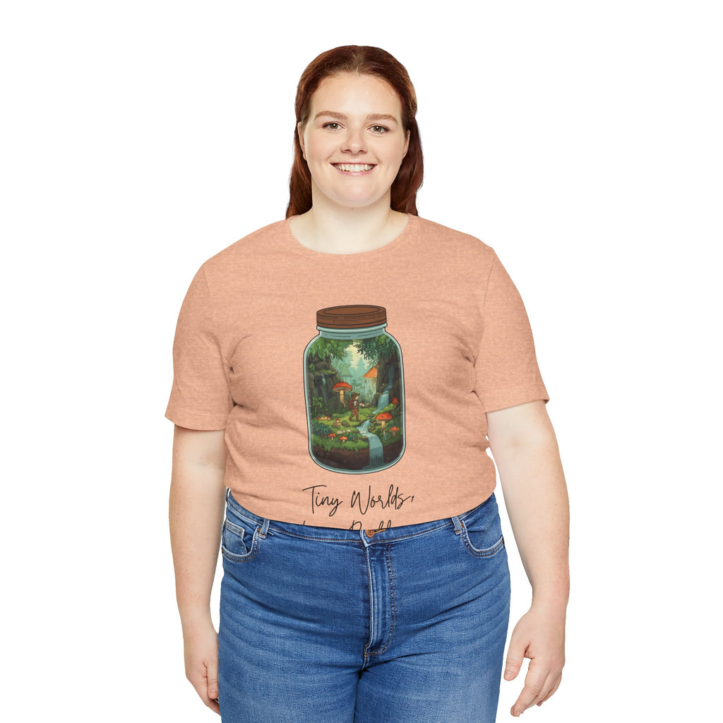 Tiny World Tee — Jar Terrarium Graphic T‑Shirt ("Tiny World, Big Problems")