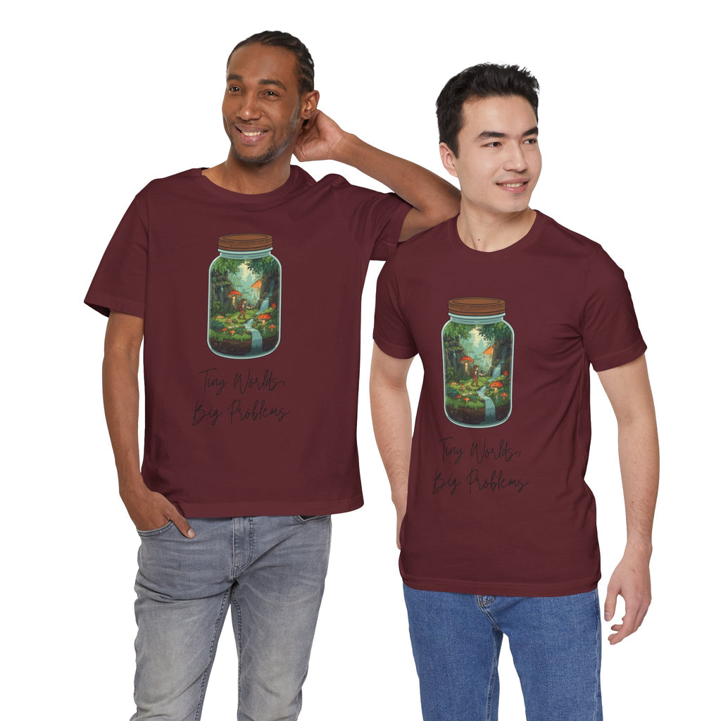 Tiny World Tee — Jar Terrarium Graphic T‑Shirt ("Tiny World, Big Problems")