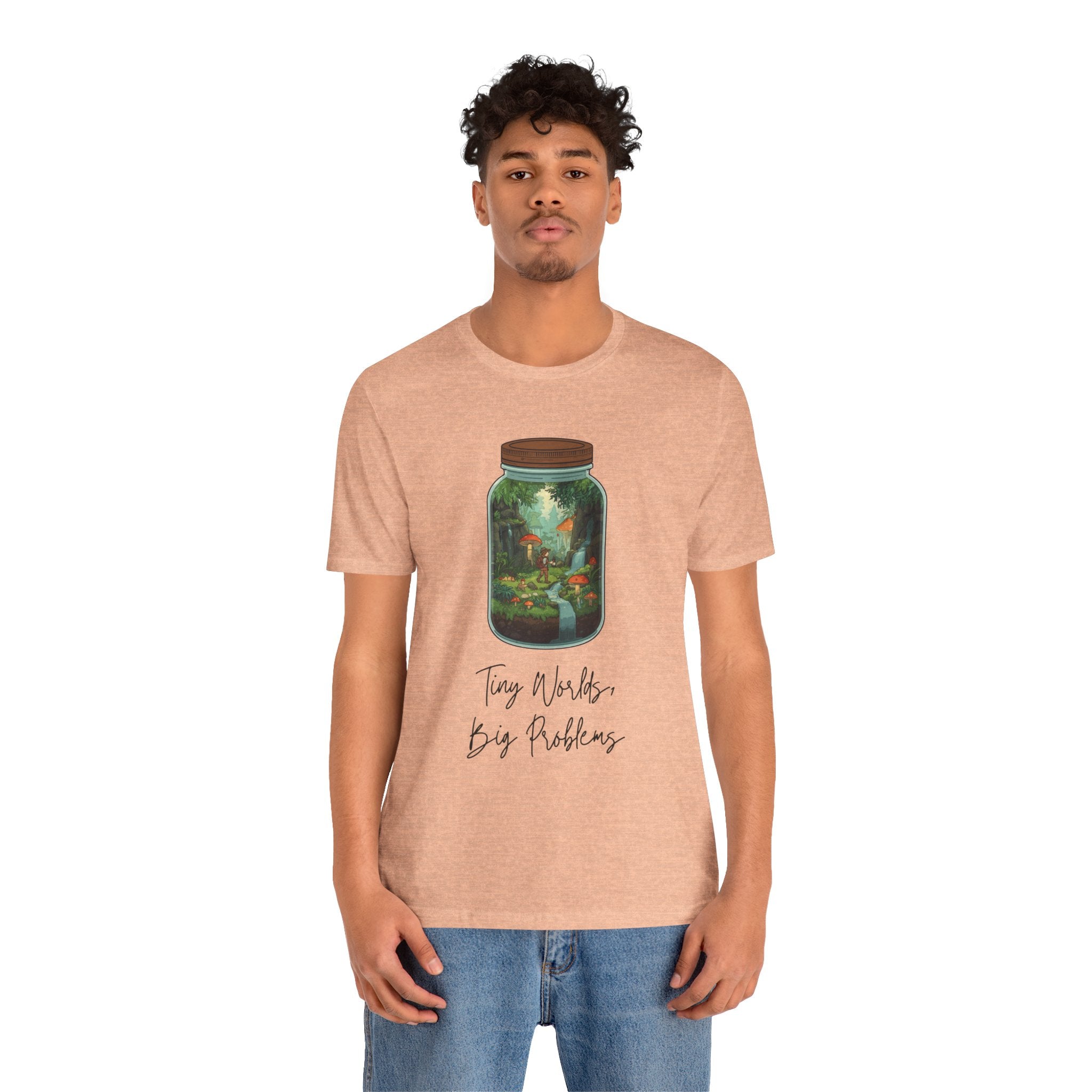 Tiny World Tee — Jar Terrarium Graphic T‑Shirt ("Tiny World, Big Problems")
