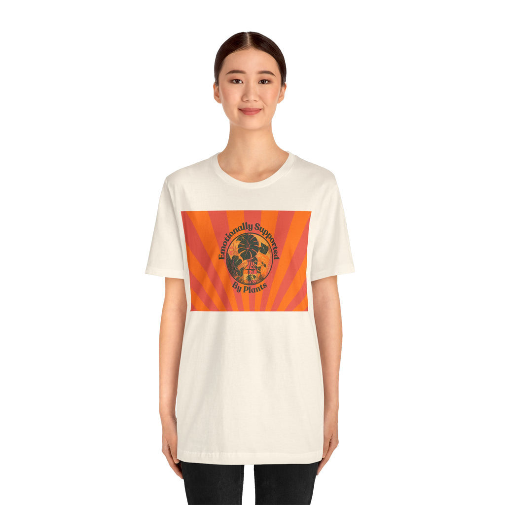 Retro Sunburst Plant Tee — “Emotionally Supported by Plants”
