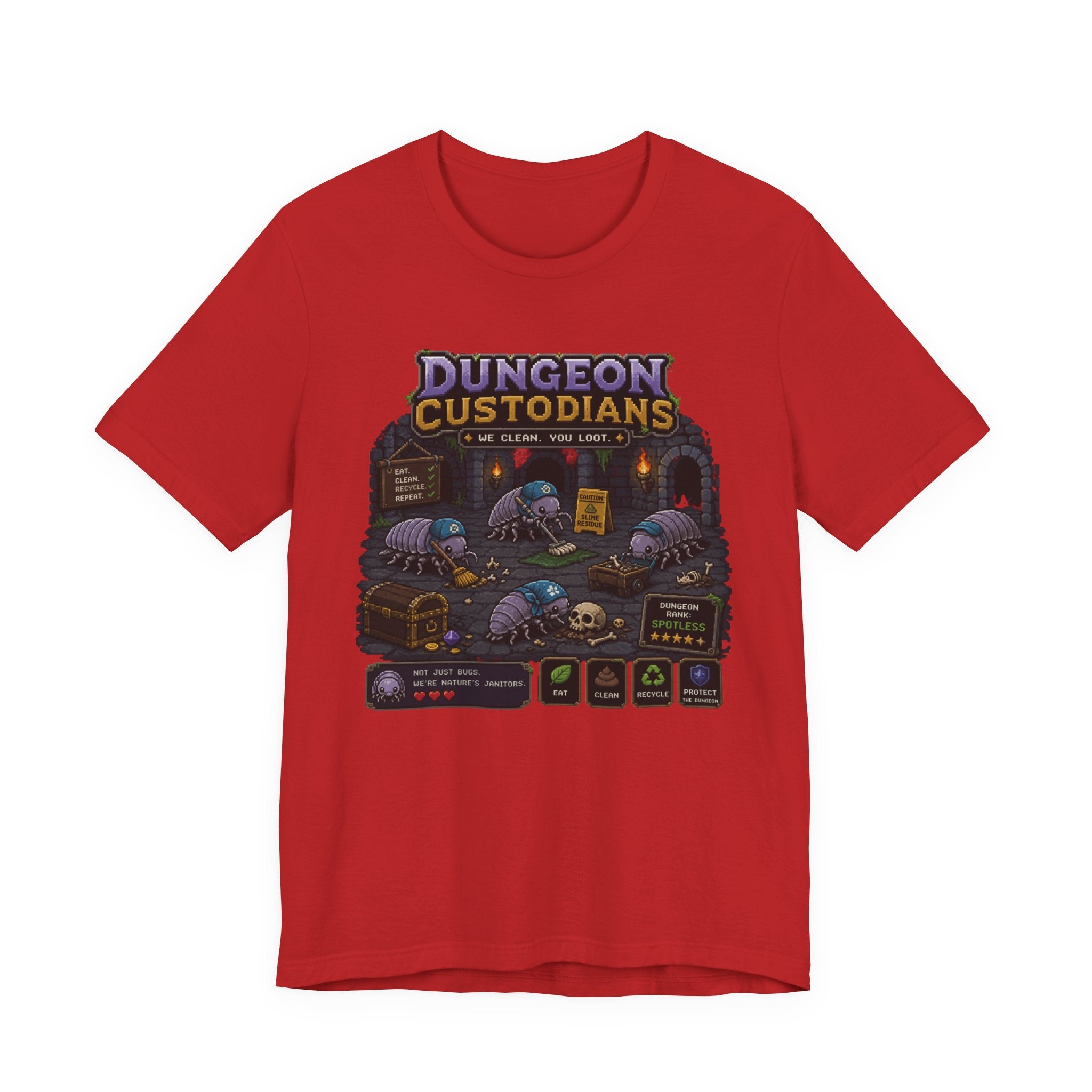 Dungeon Custodians T‑Shirt — Retro Pixel RPG Monsters Gaming Tee