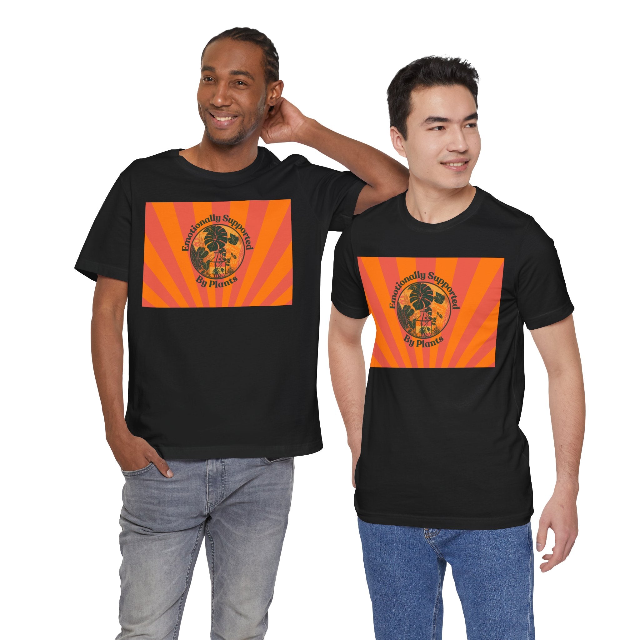 Retro Sunburst Plant Tee — “Emotionally Supported by Plants”