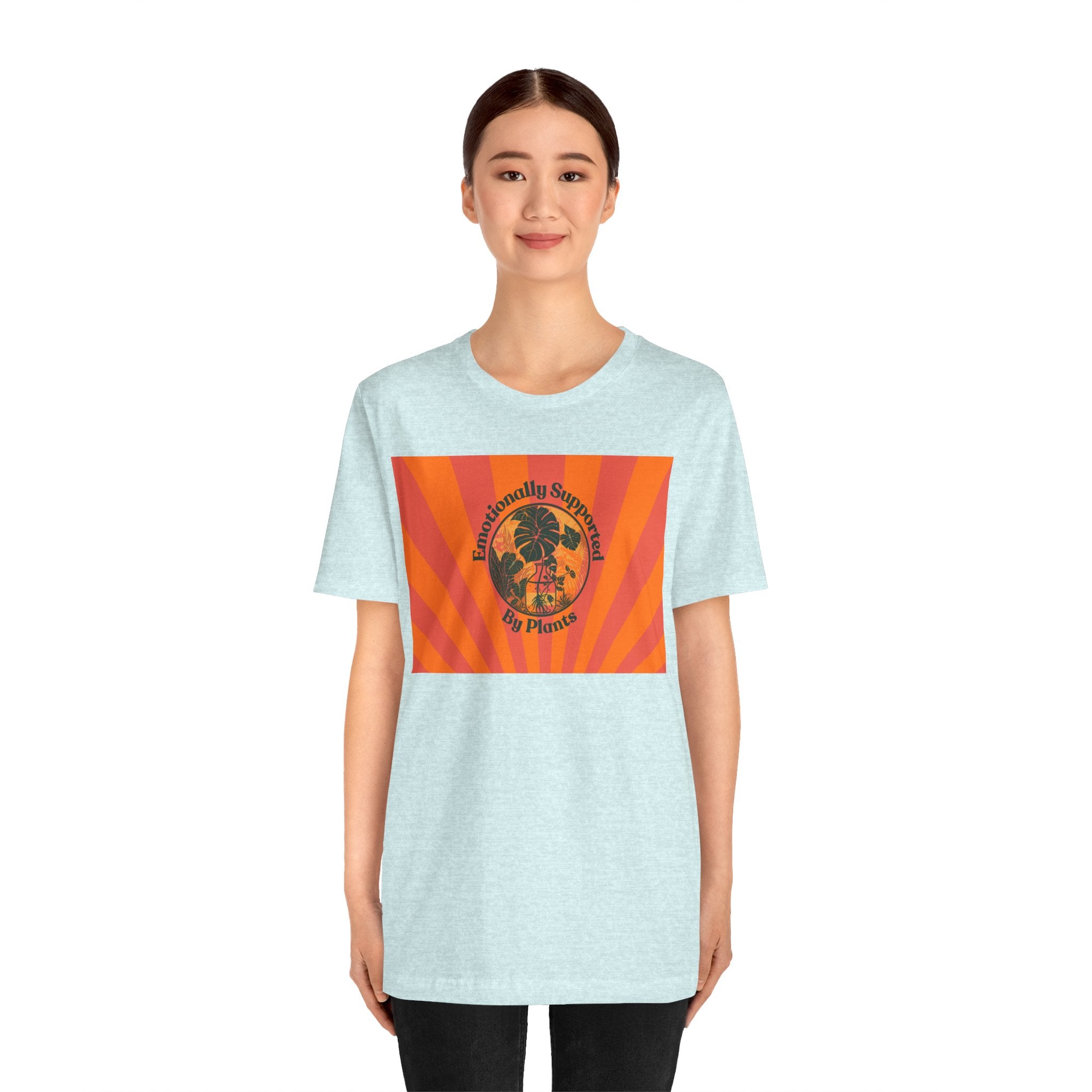 Retro Sunburst Plant Tee — “Emotionally Supported by Plants”