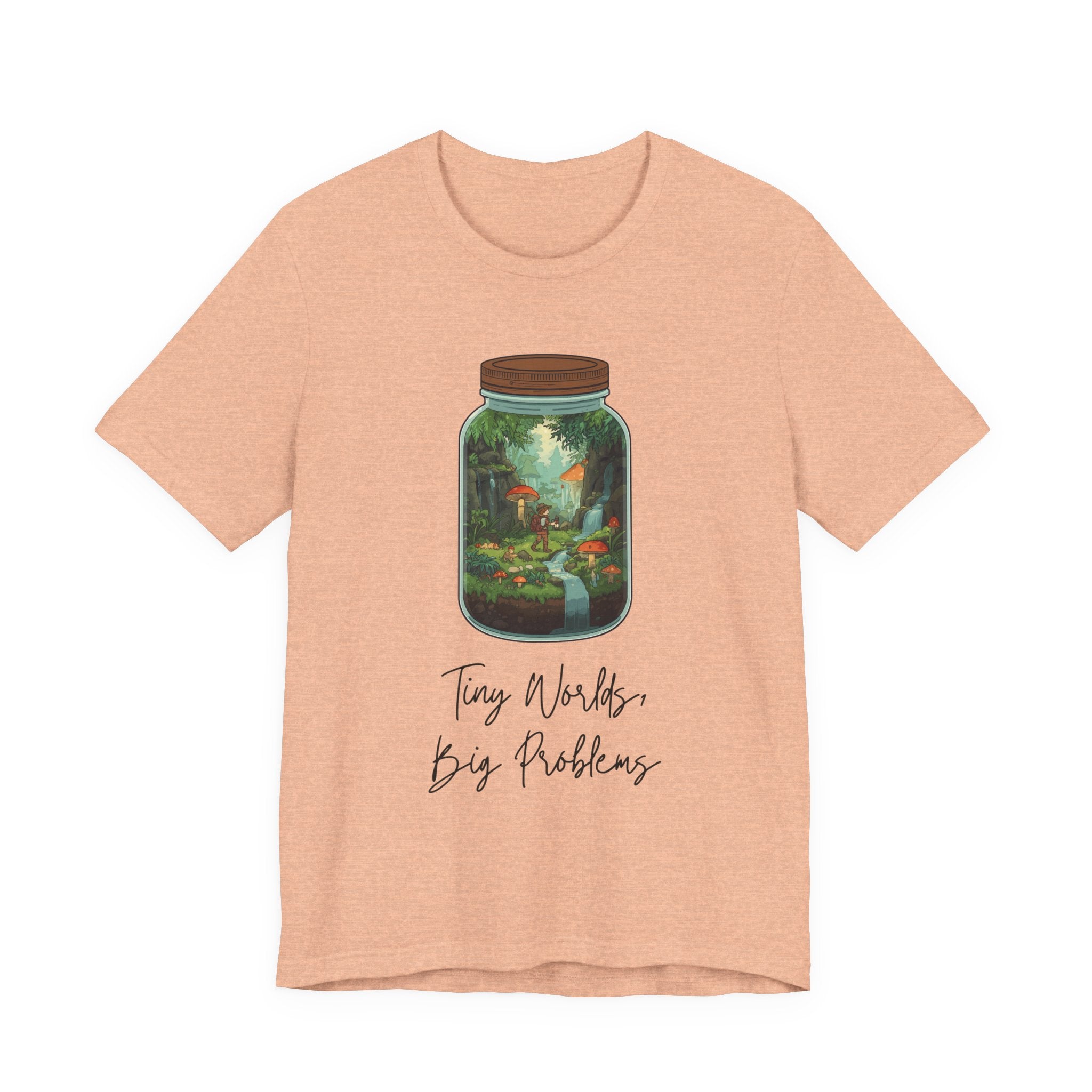 Tiny World Tee — Jar Terrarium Graphic T‑Shirt ("Tiny World, Big Problems")