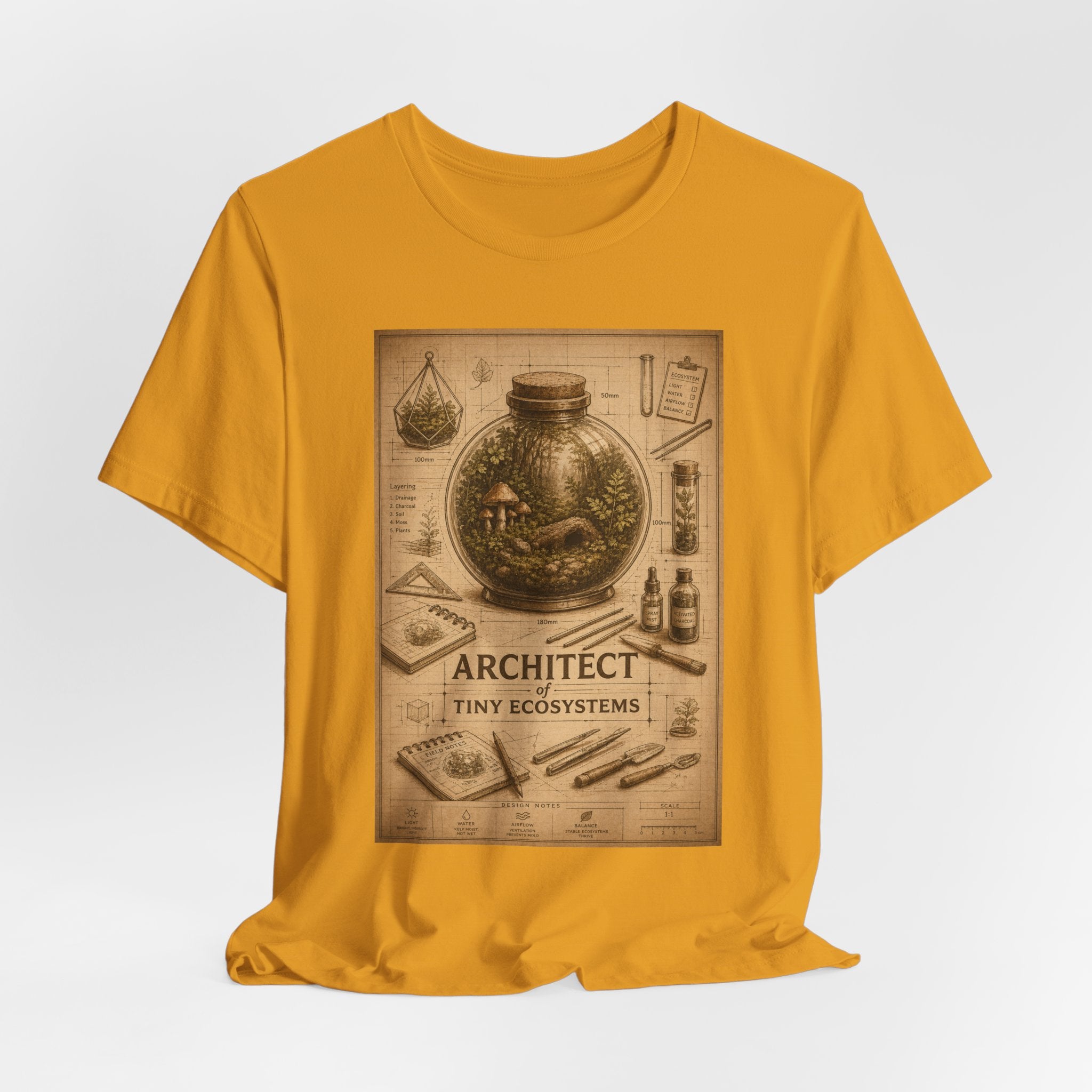 Architect of Tiny Ecosystems T-Shirt — Terrarium Builder Vintage Diagram Tee
