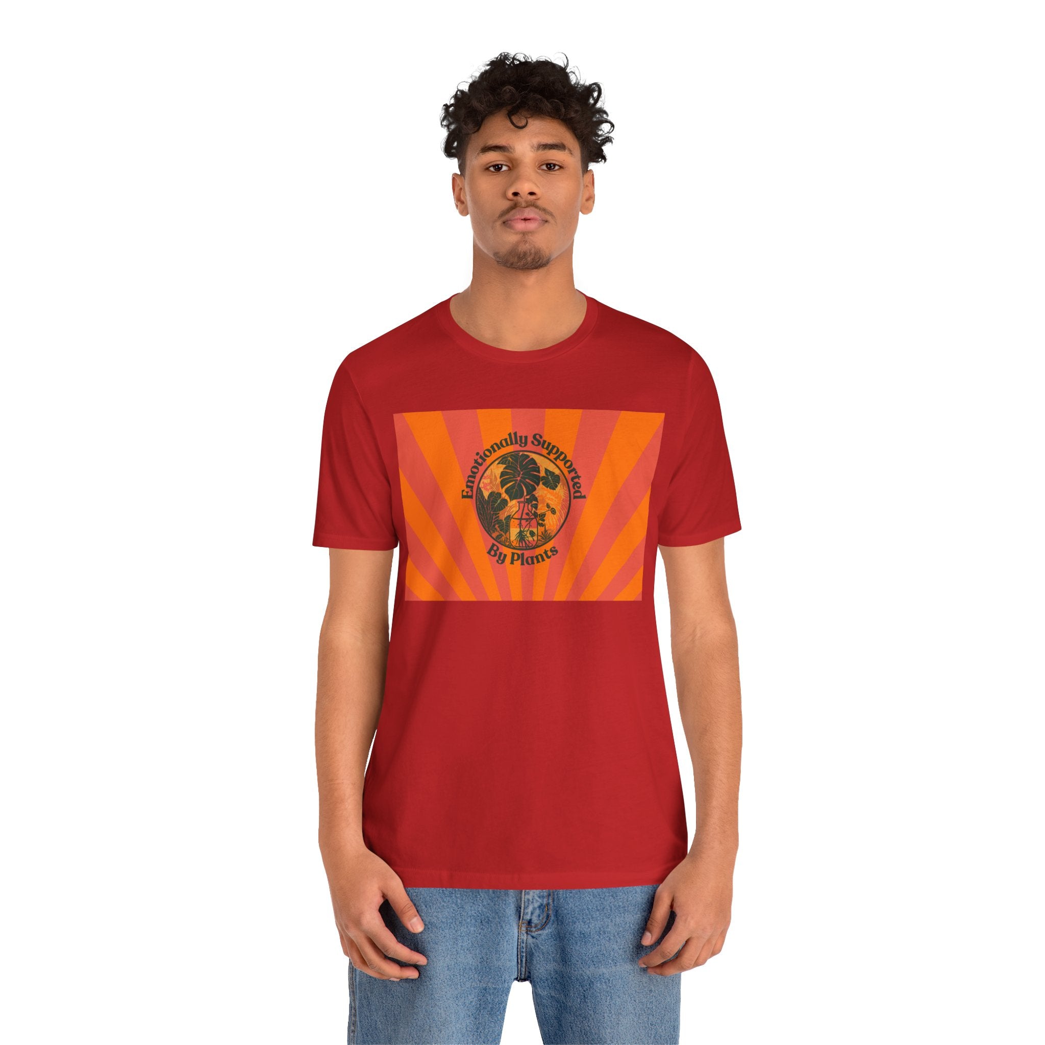 Retro Sunburst Plant Tee — “Emotionally Supported by Plants”