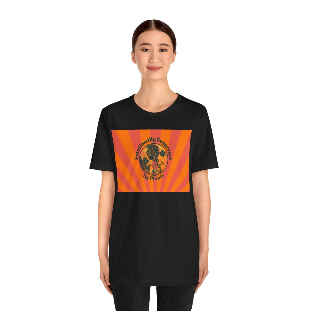 Retro Sunburst Plant Tee — “Emotionally Supported by Plants”