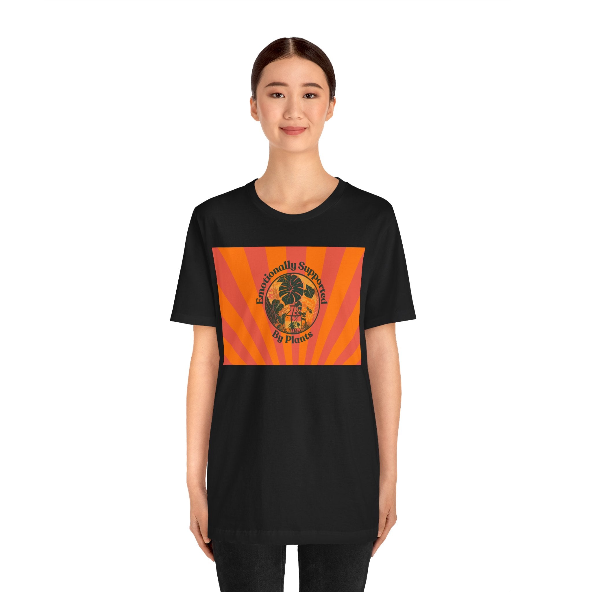 Retro Sunburst Plant Tee — “Emotionally Supported by Plants”