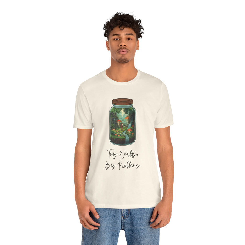Tiny World Tee — Jar Terrarium Graphic T‑Shirt ("Tiny World, Big Problems")