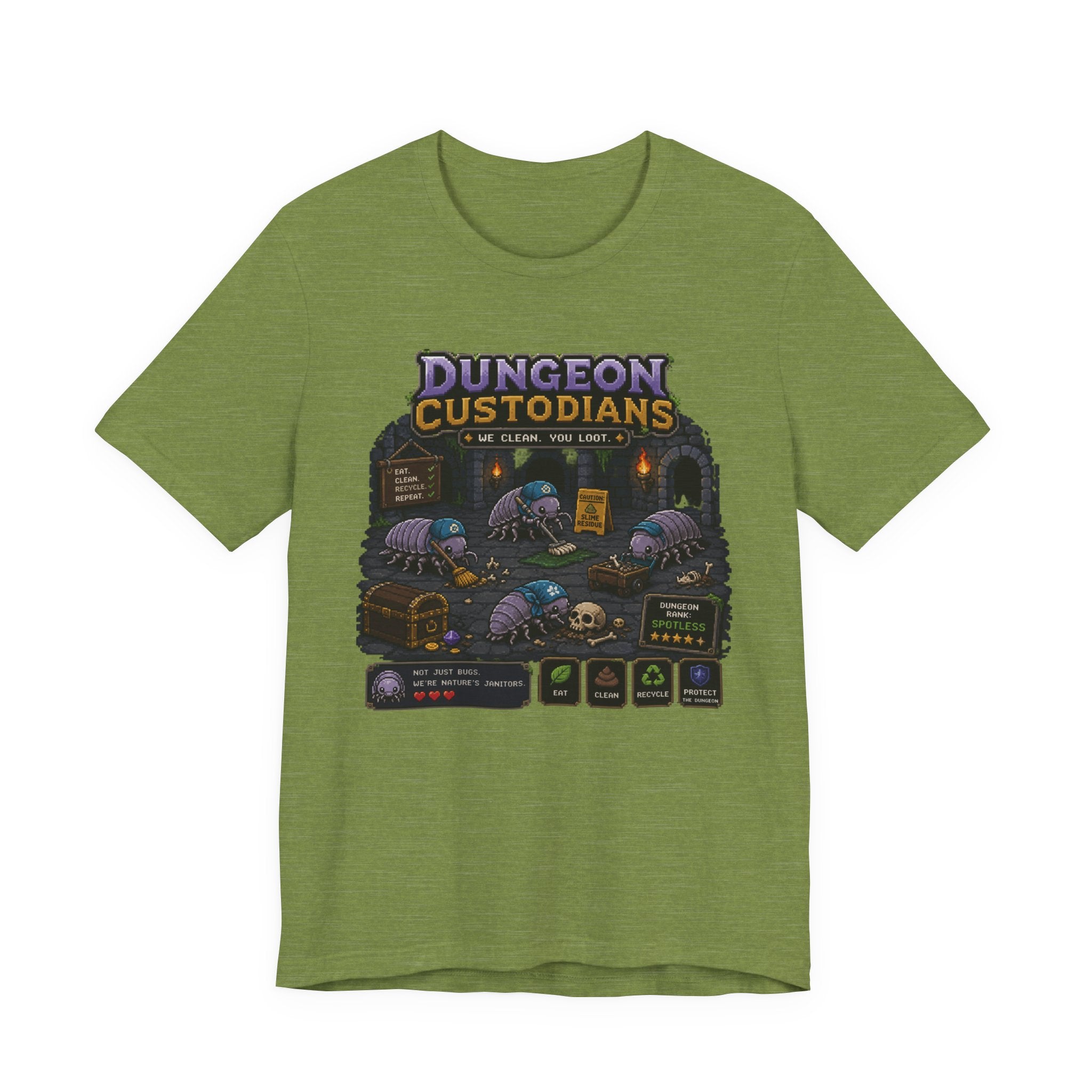 Dungeon Custodians T‑Shirt — Retro Pixel RPG Monsters Gaming Tee