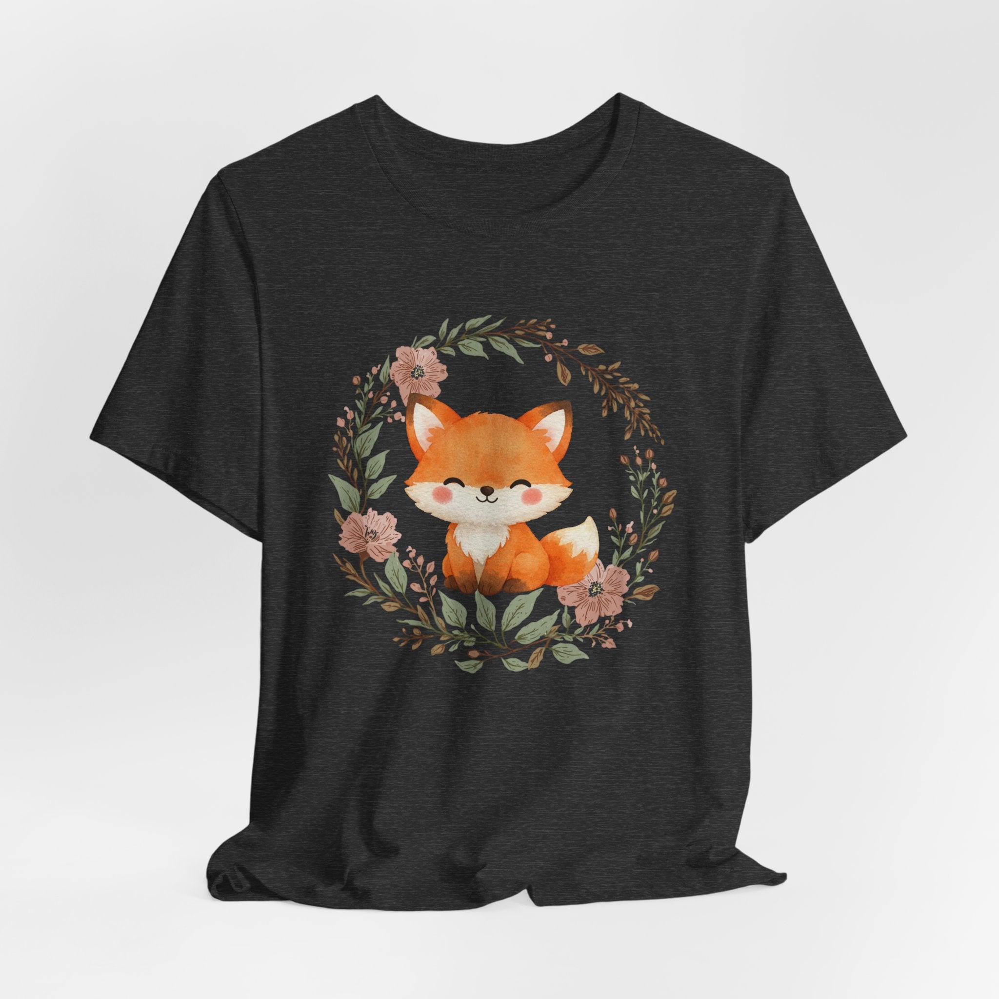 Cute Fox Wreath T-Shirt – Woodland Floral Baby Fox Tee
