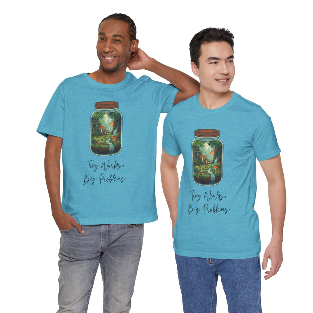 Tiny World Tee — Jar Terrarium Graphic T‑Shirt ("Tiny World, Big Problems")