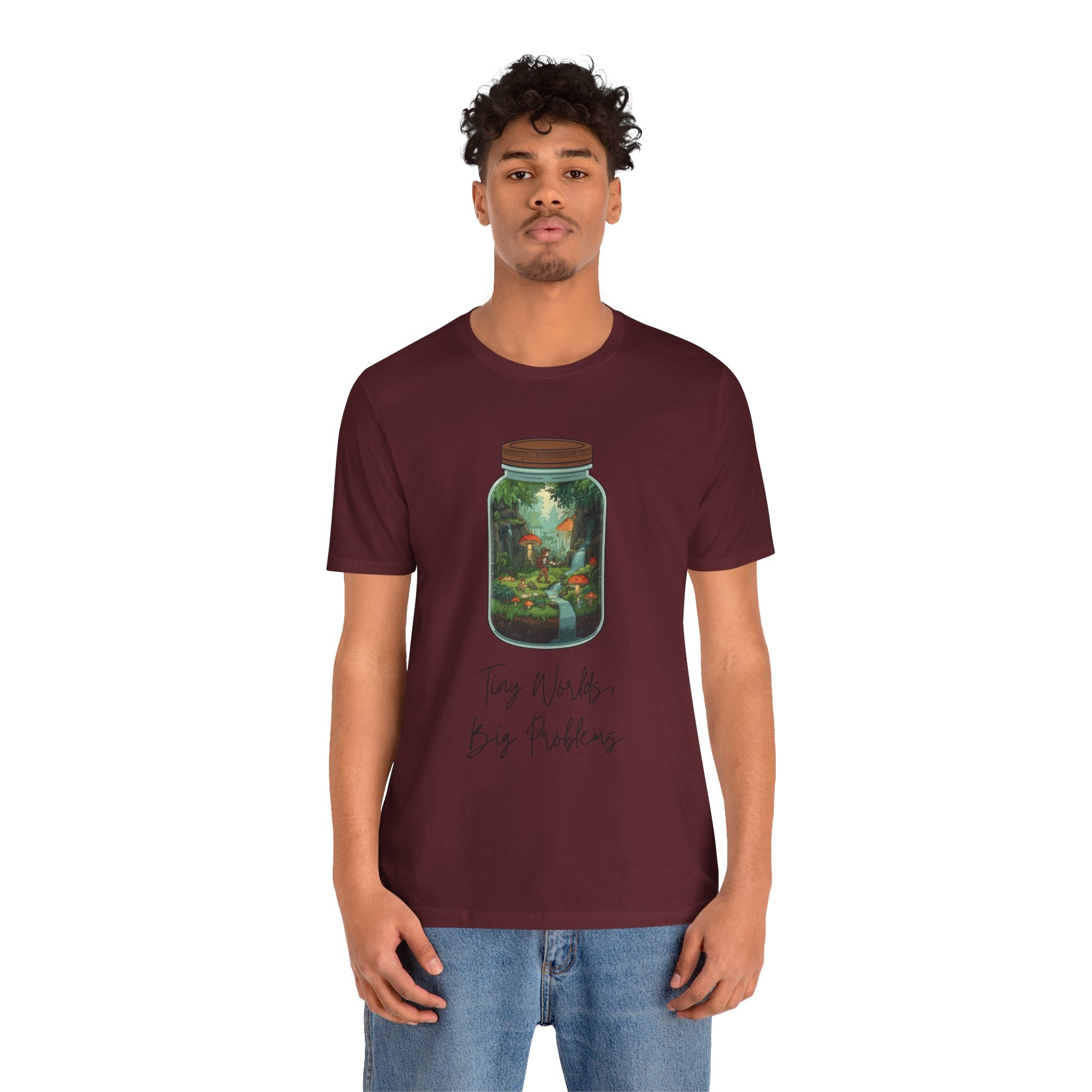 Tiny World Tee — Jar Terrarium Graphic T‑Shirt ("Tiny World, Big Problems")