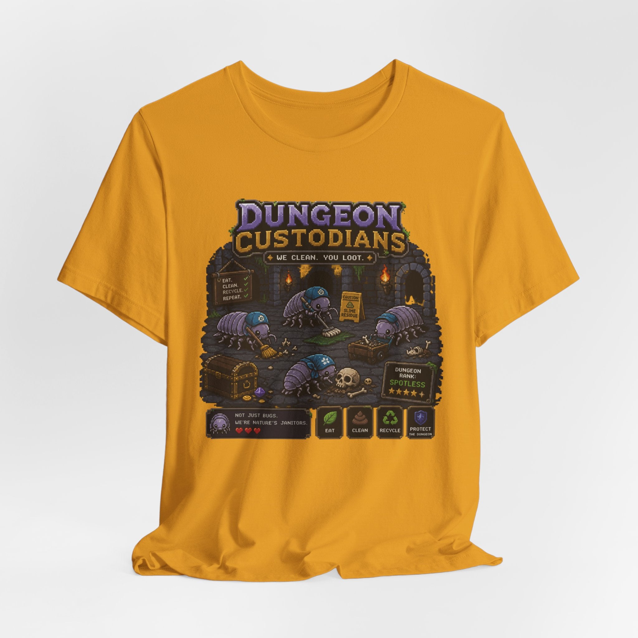 Dungeon Custodians T‑Shirt — Retro Pixel RPG Monsters Gaming Tee