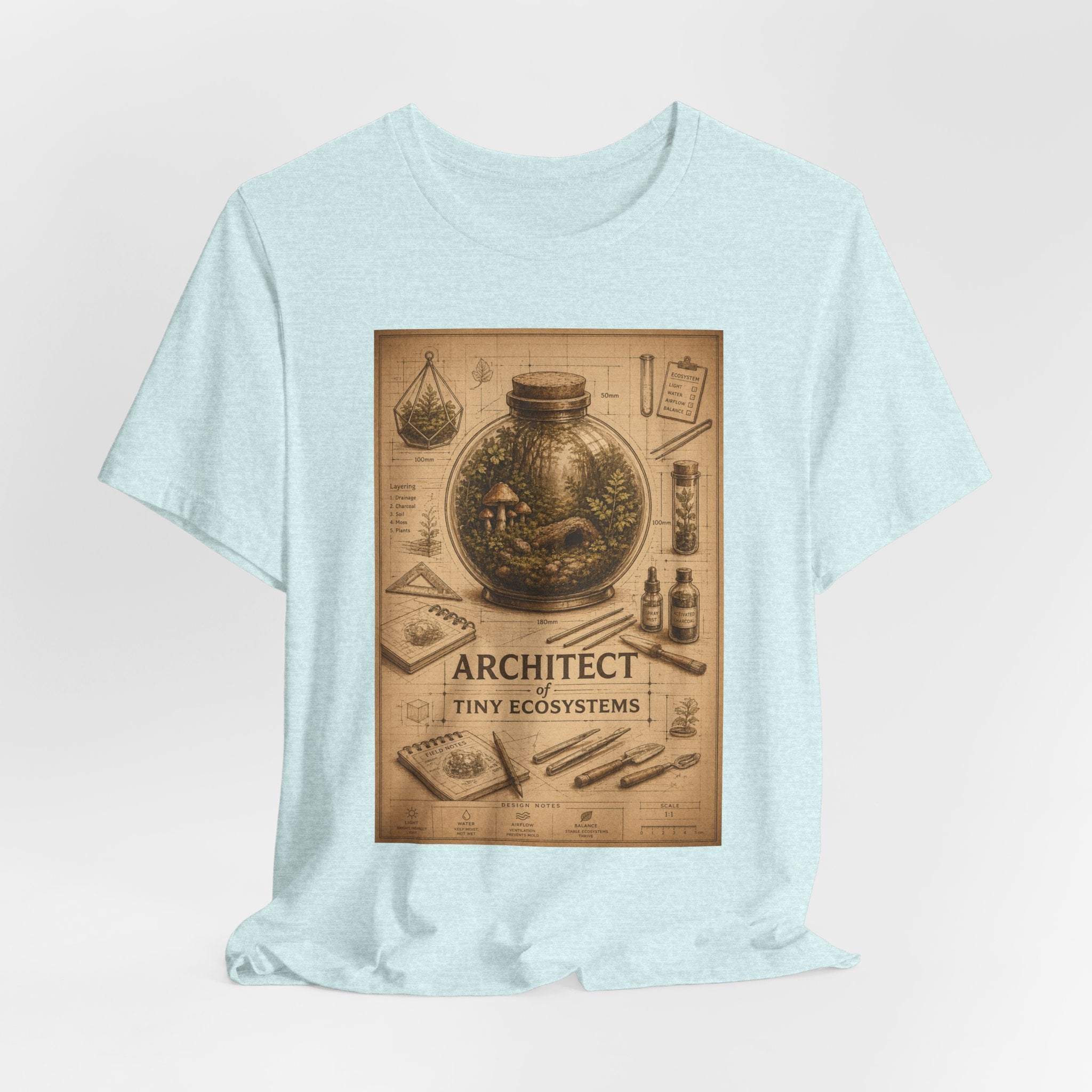 Architect of Tiny Ecosystems T-Shirt — Terrarium Builder Vintage Diagram Tee