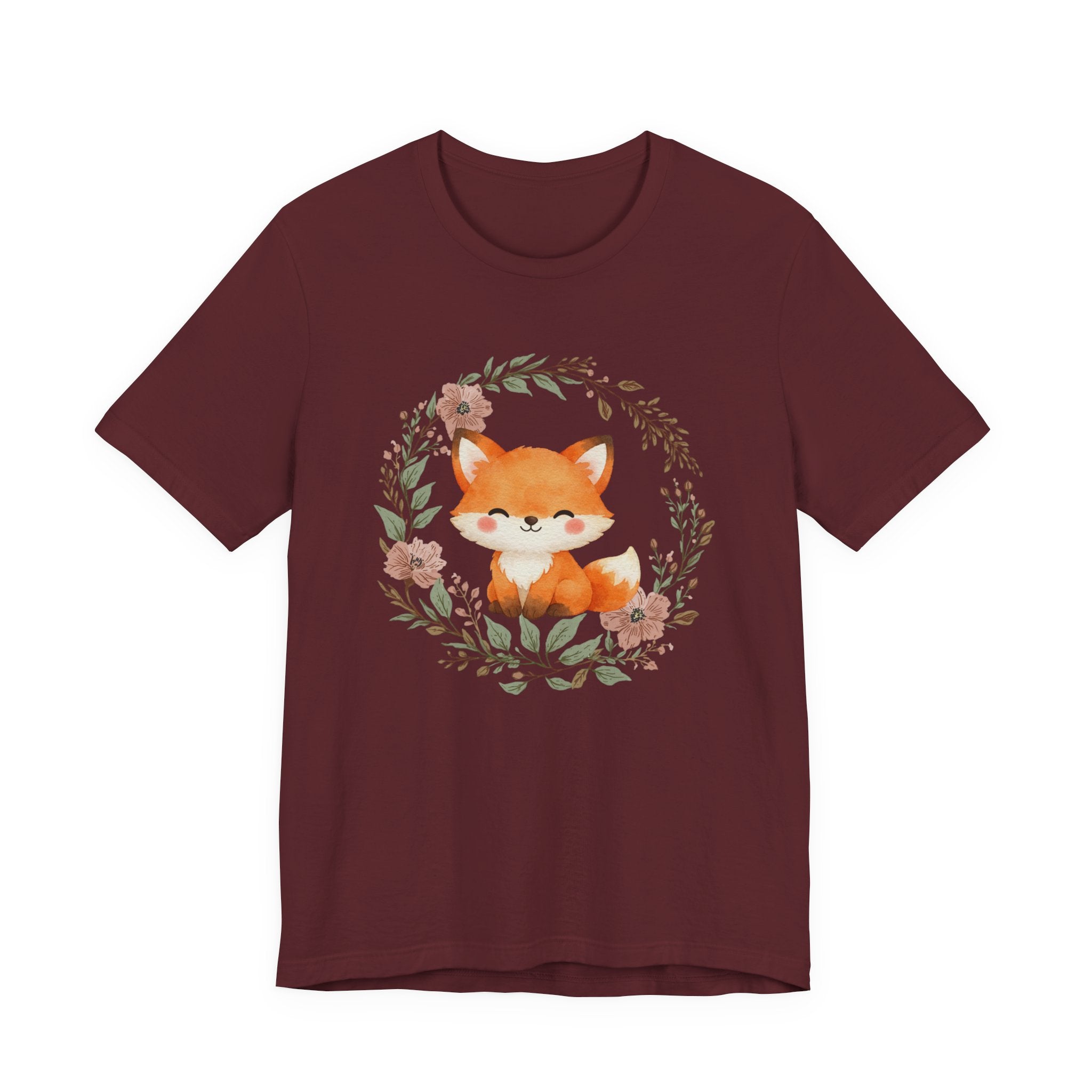 Cute Fox Wreath T-Shirt – Woodland Floral Baby Fox Tee