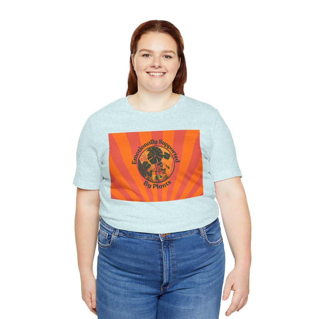 Retro Sunburst Plant Tee — “Emotionally Supported by Plants”