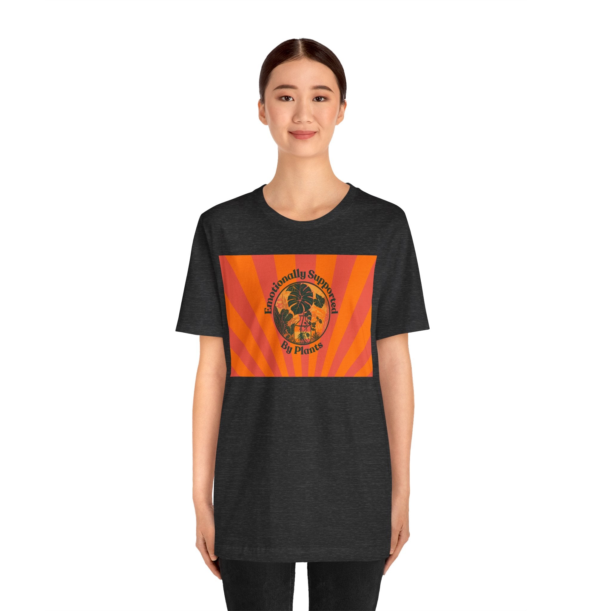 Retro Sunburst Plant Tee — “Emotionally Supported by Plants”