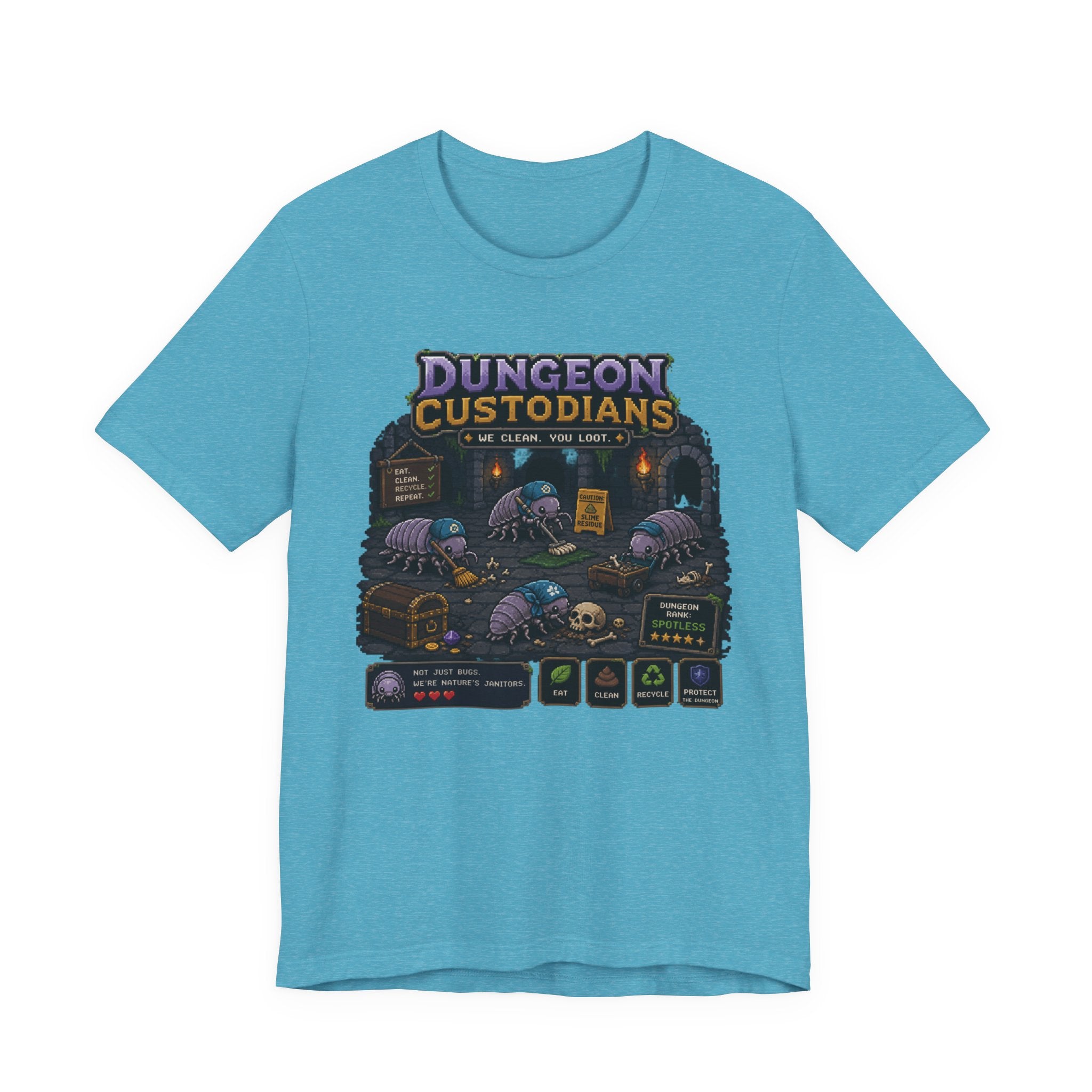 Dungeon Custodians T‑Shirt — Retro Pixel RPG Monsters Gaming Tee