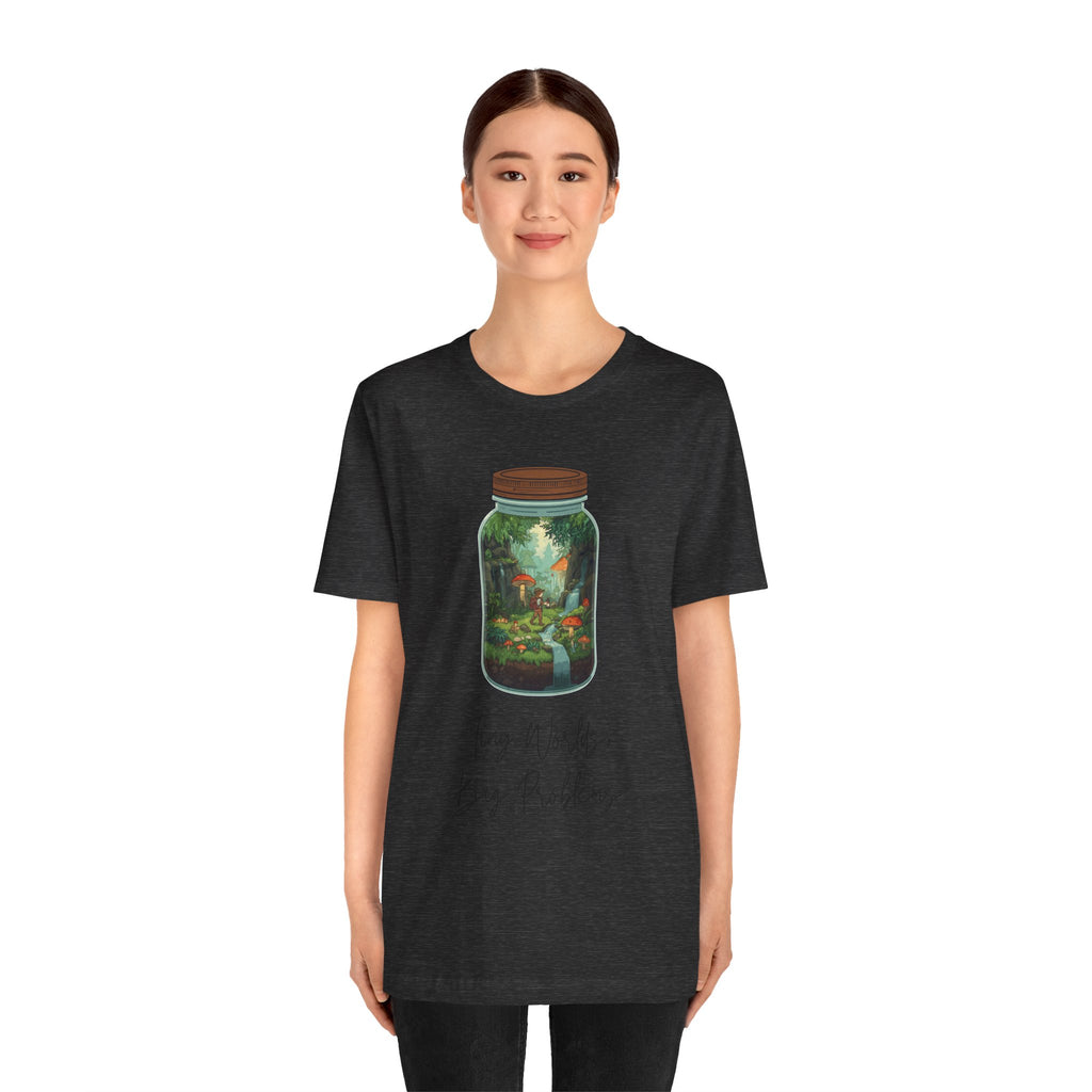 Tiny World Tee — Jar Terrarium Graphic T‑Shirt ("Tiny World, Big Problems")