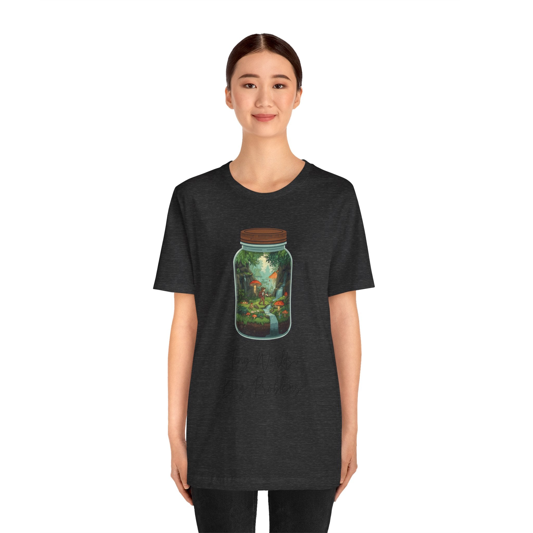 Tiny World Tee — Jar Terrarium Graphic T‑Shirt ("Tiny World, Big Problems")
