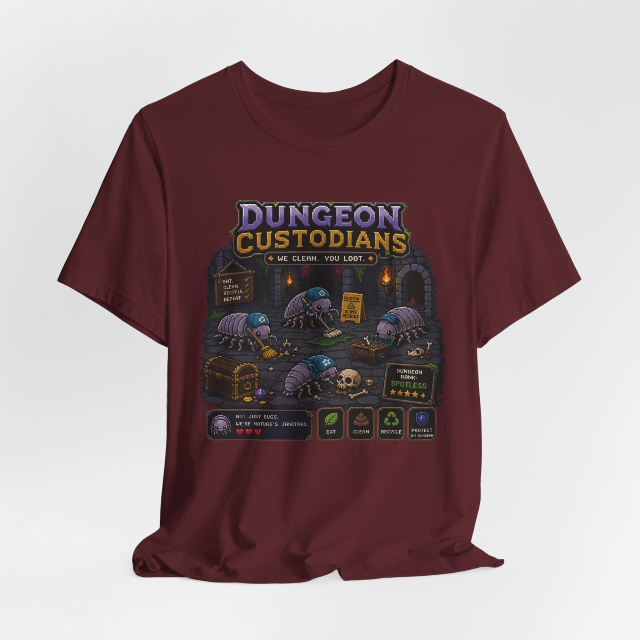 Dungeon Custodians T‑Shirt — Retro Pixel RPG Monsters Gaming Tee