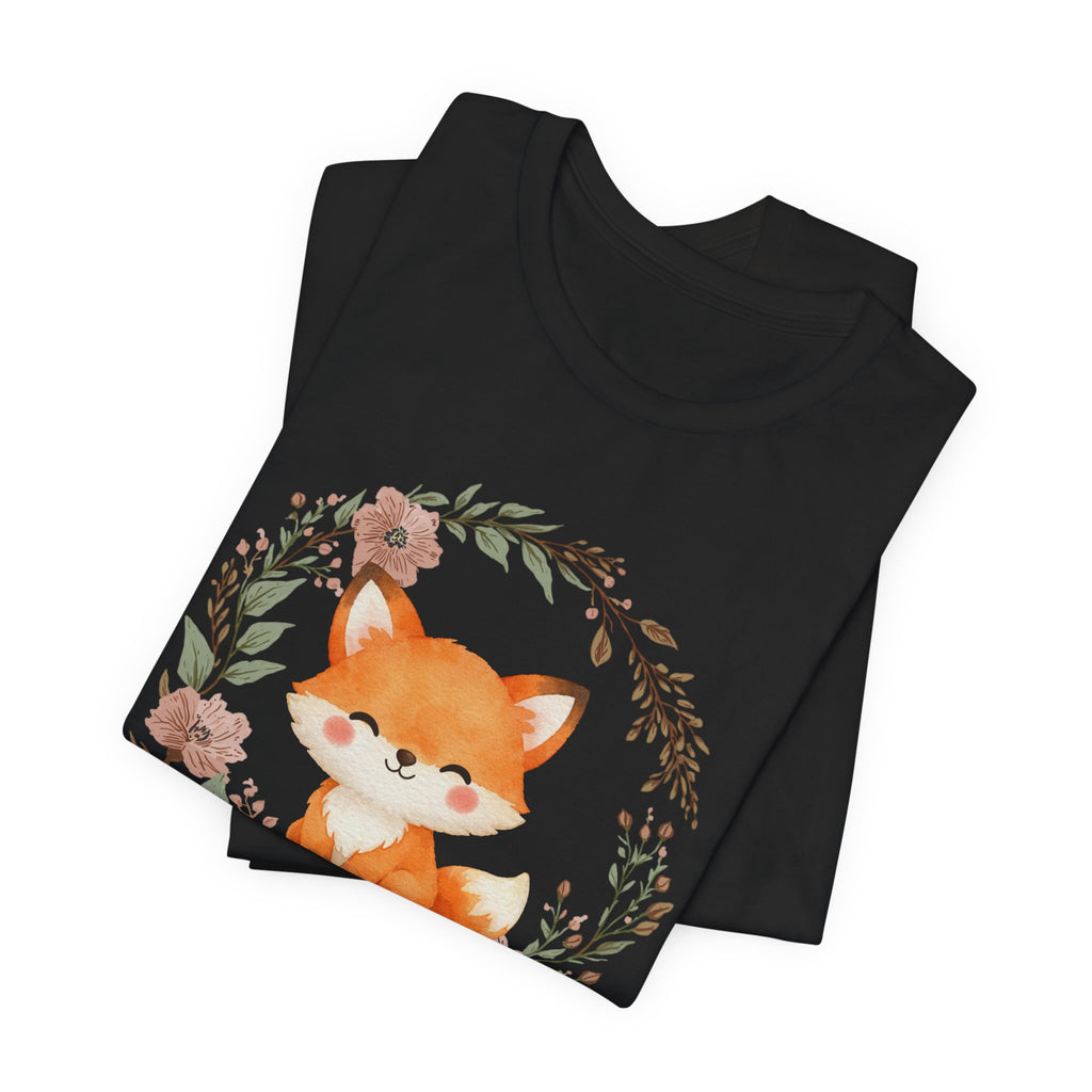 Cute Fox Wreath T-Shirt – Woodland Floral Baby Fox Tee