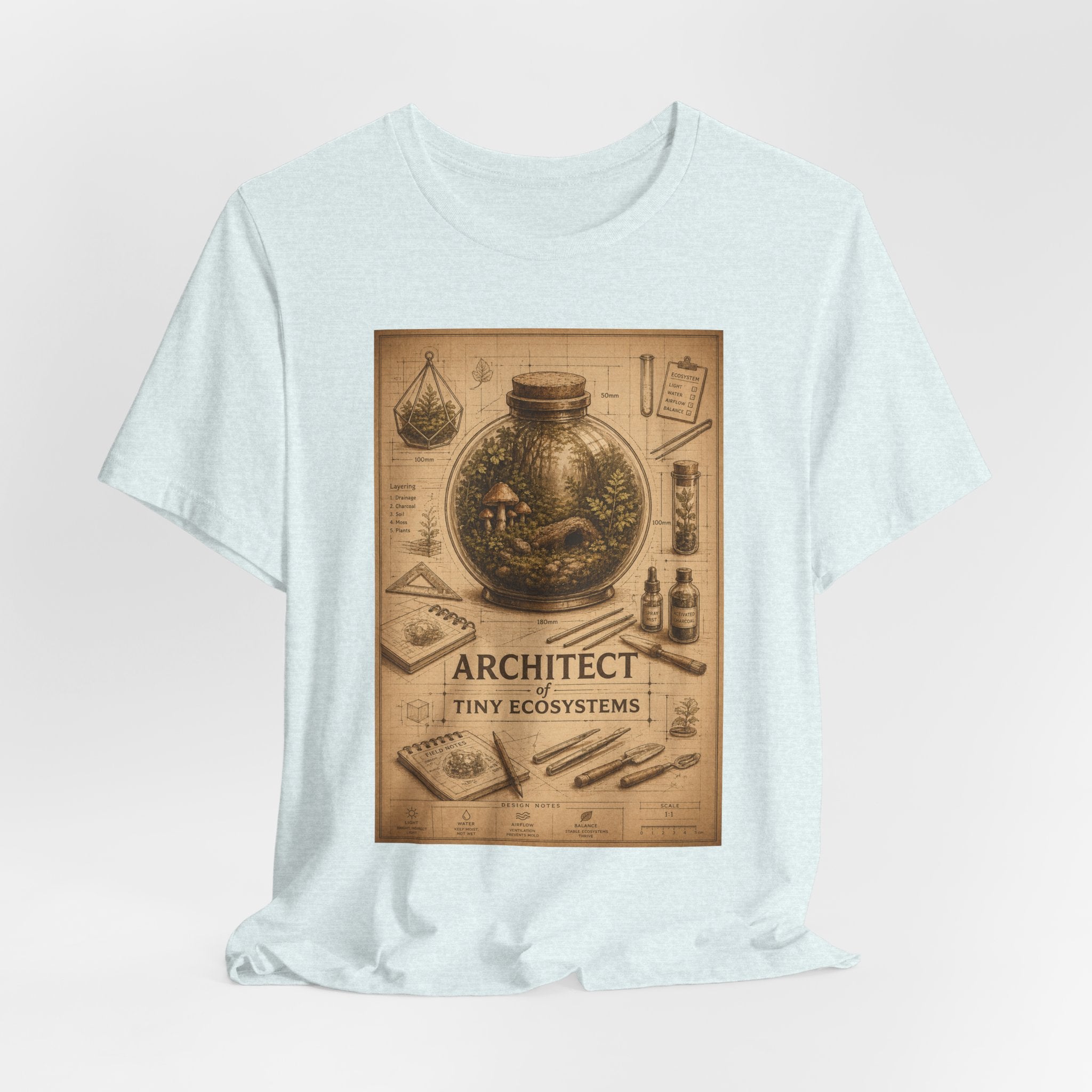 Architect of Tiny Ecosystems T-Shirt — Terrarium Builder Vintage Diagram Tee
