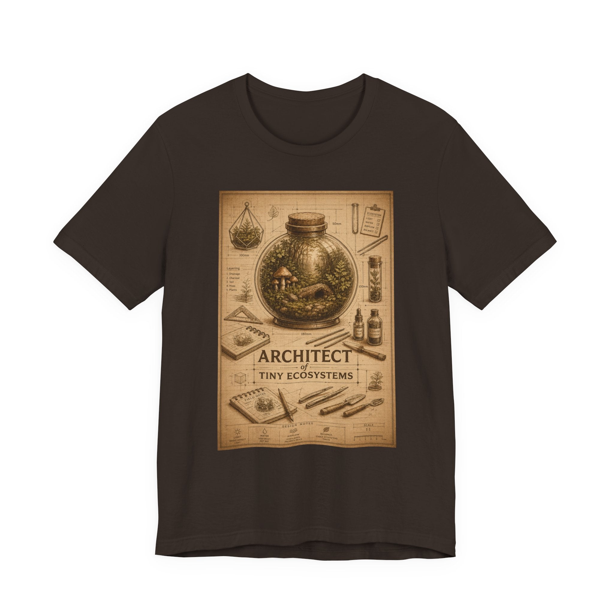 Architect of Tiny Ecosystems T-Shirt — Terrarium Builder Vintage Diagram Tee