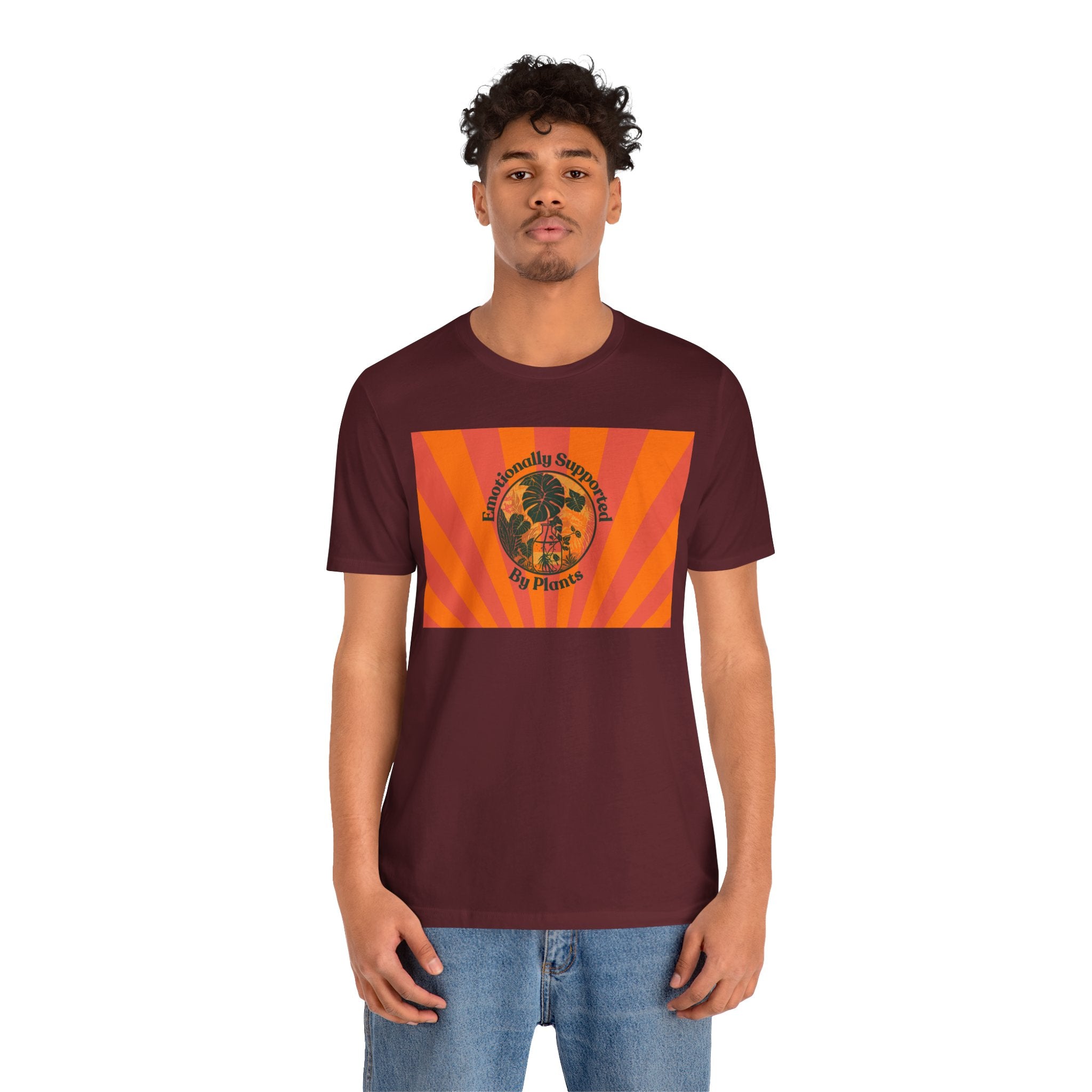 Retro Sunburst Plant Tee — “Emotionally Supported by Plants”