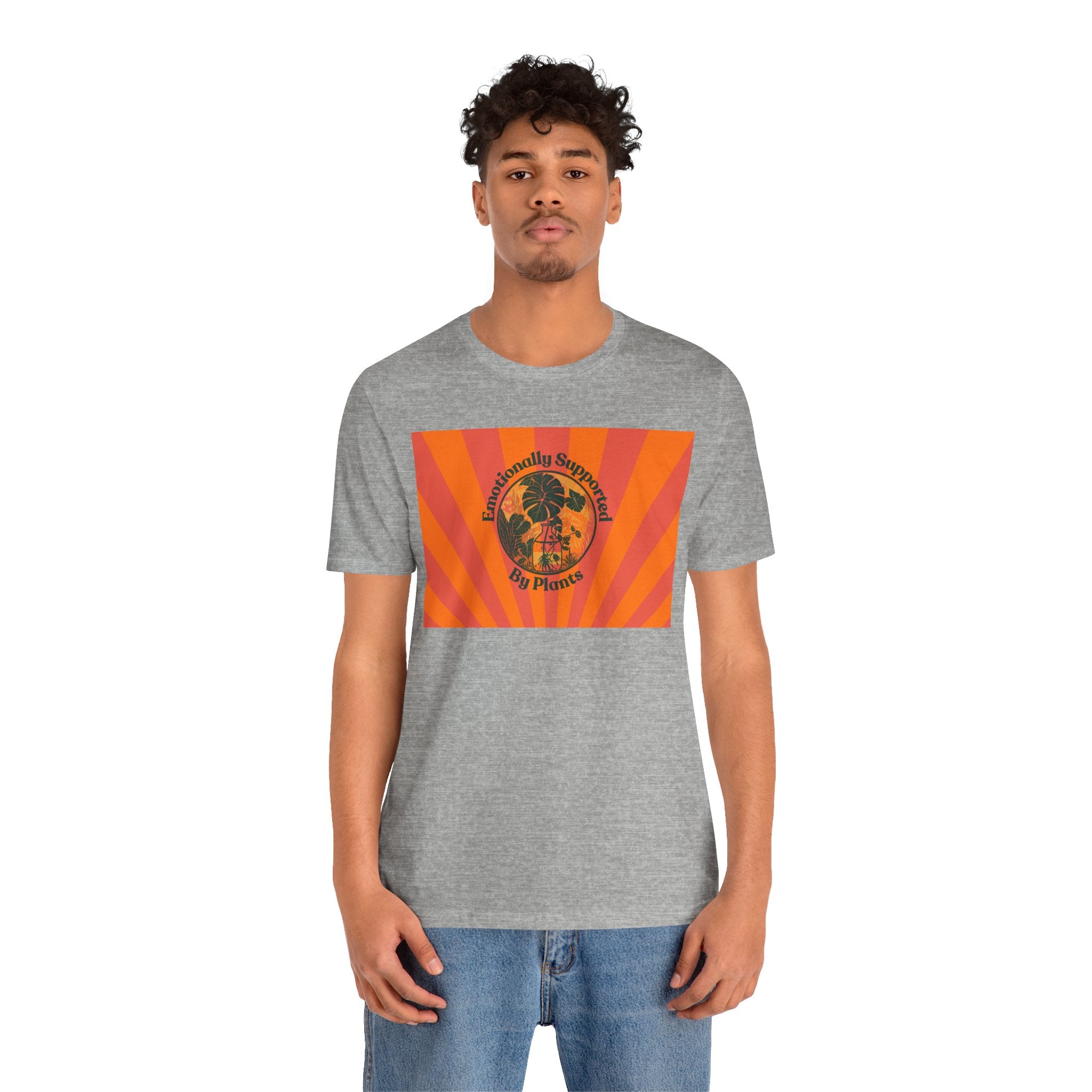Retro Sunburst Plant Tee — “Emotionally Supported by Plants”