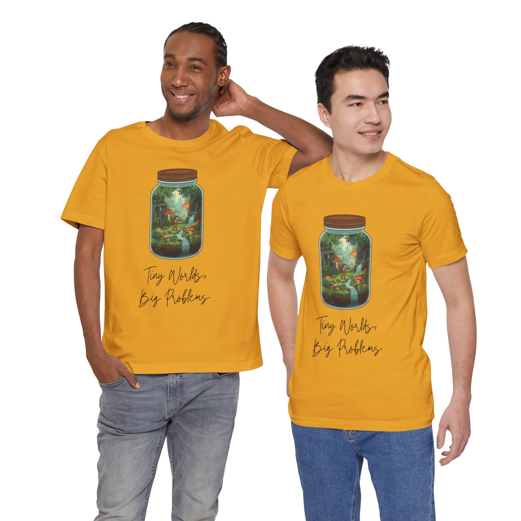 Tiny World Tee — Jar Terrarium Graphic T‑Shirt ("Tiny World, Big Problems")