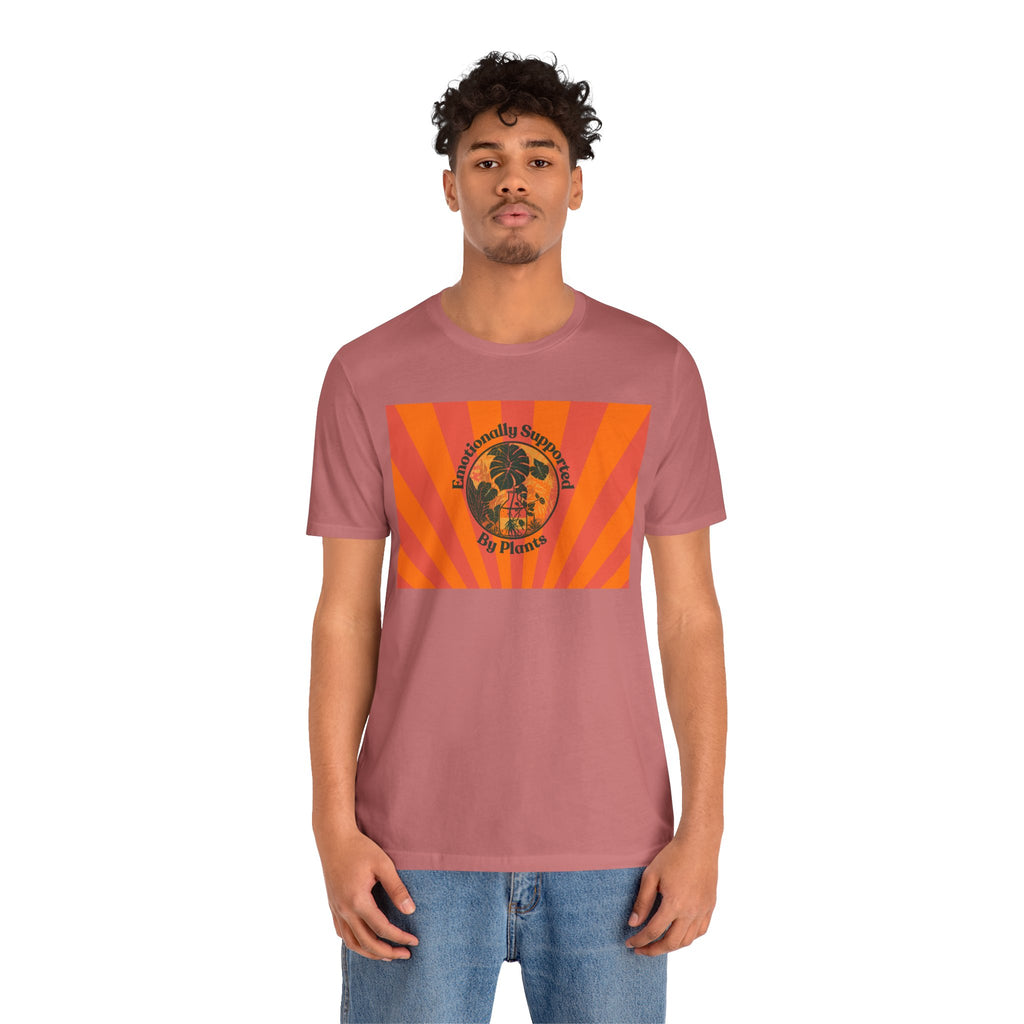 Retro Sunburst Plant Tee — “Emotionally Supported by Plants”