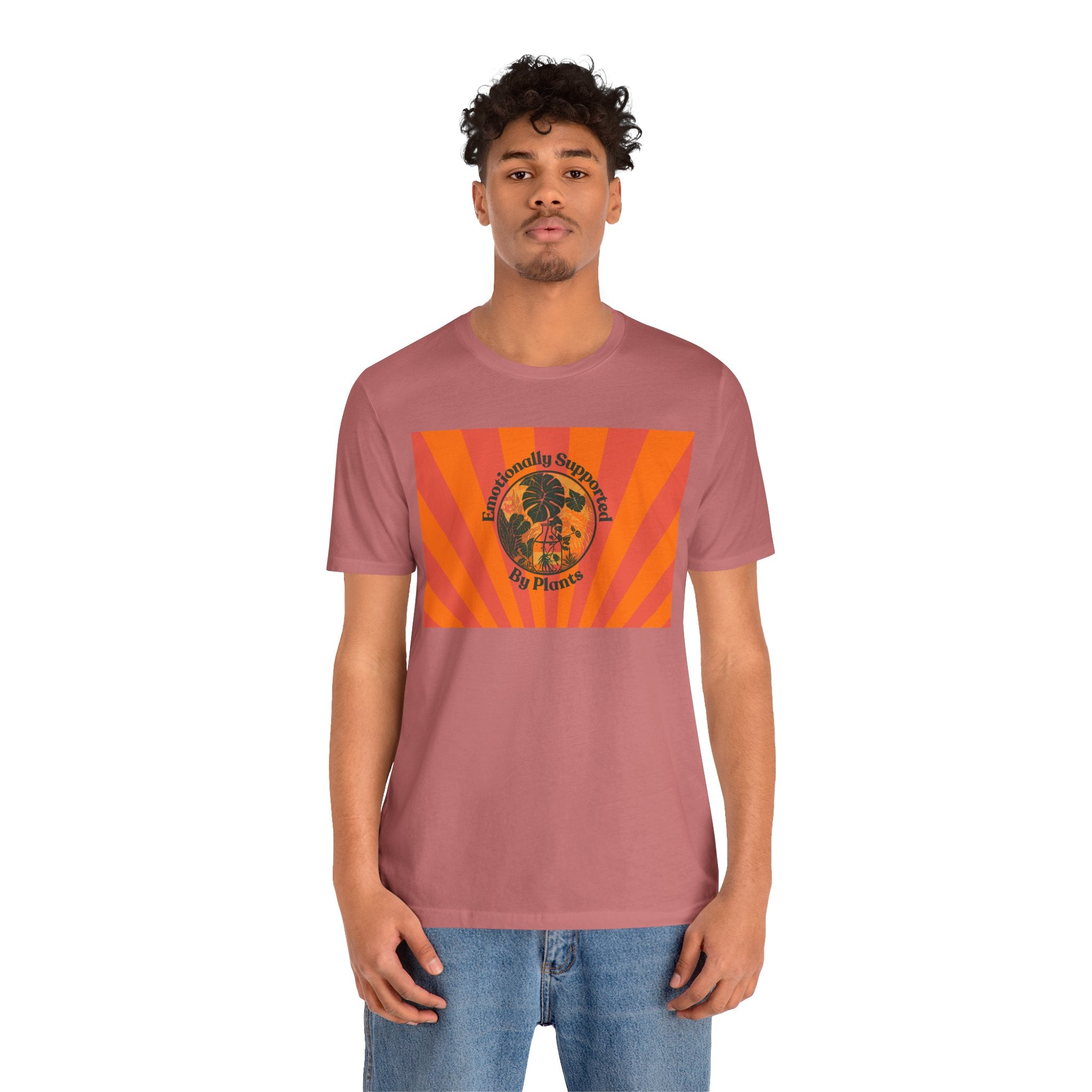 Retro Sunburst Plant Tee — “Emotionally Supported by Plants”