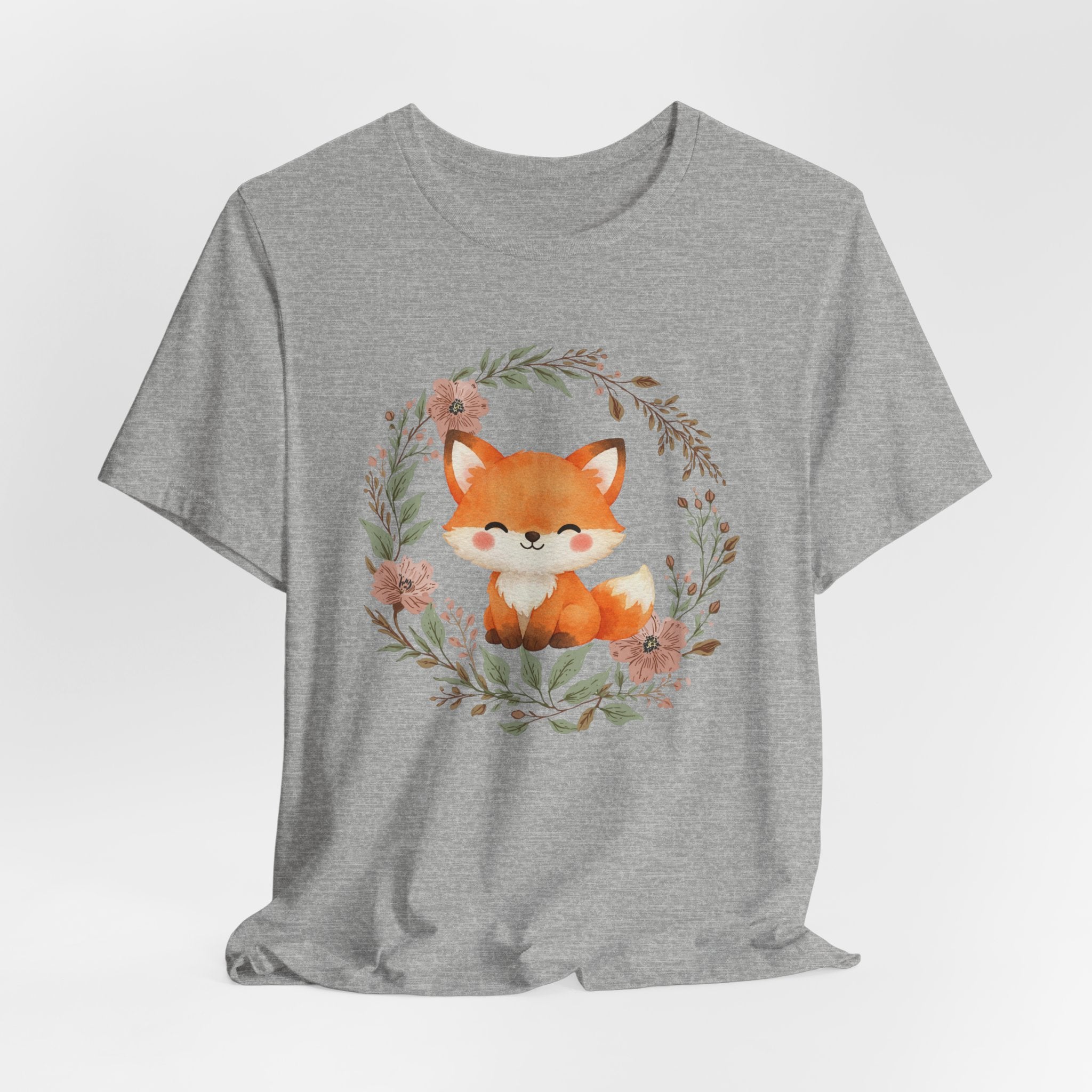 Cute Fox Wreath T-Shirt – Woodland Floral Baby Fox Tee