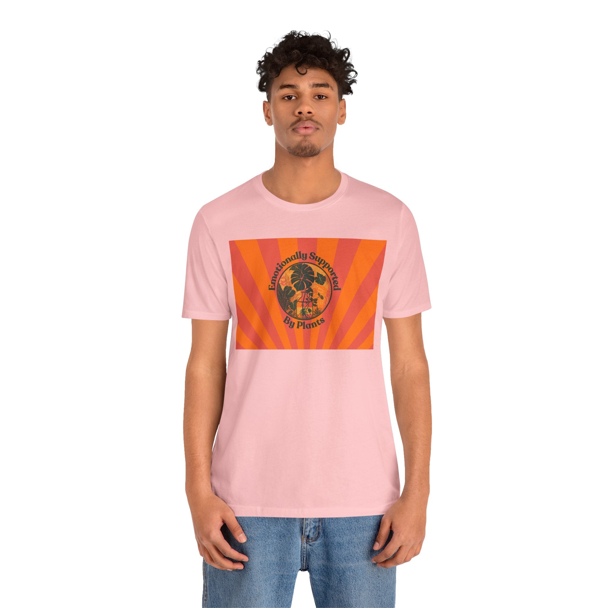 Retro Sunburst Plant Tee — “Emotionally Supported by Plants”
