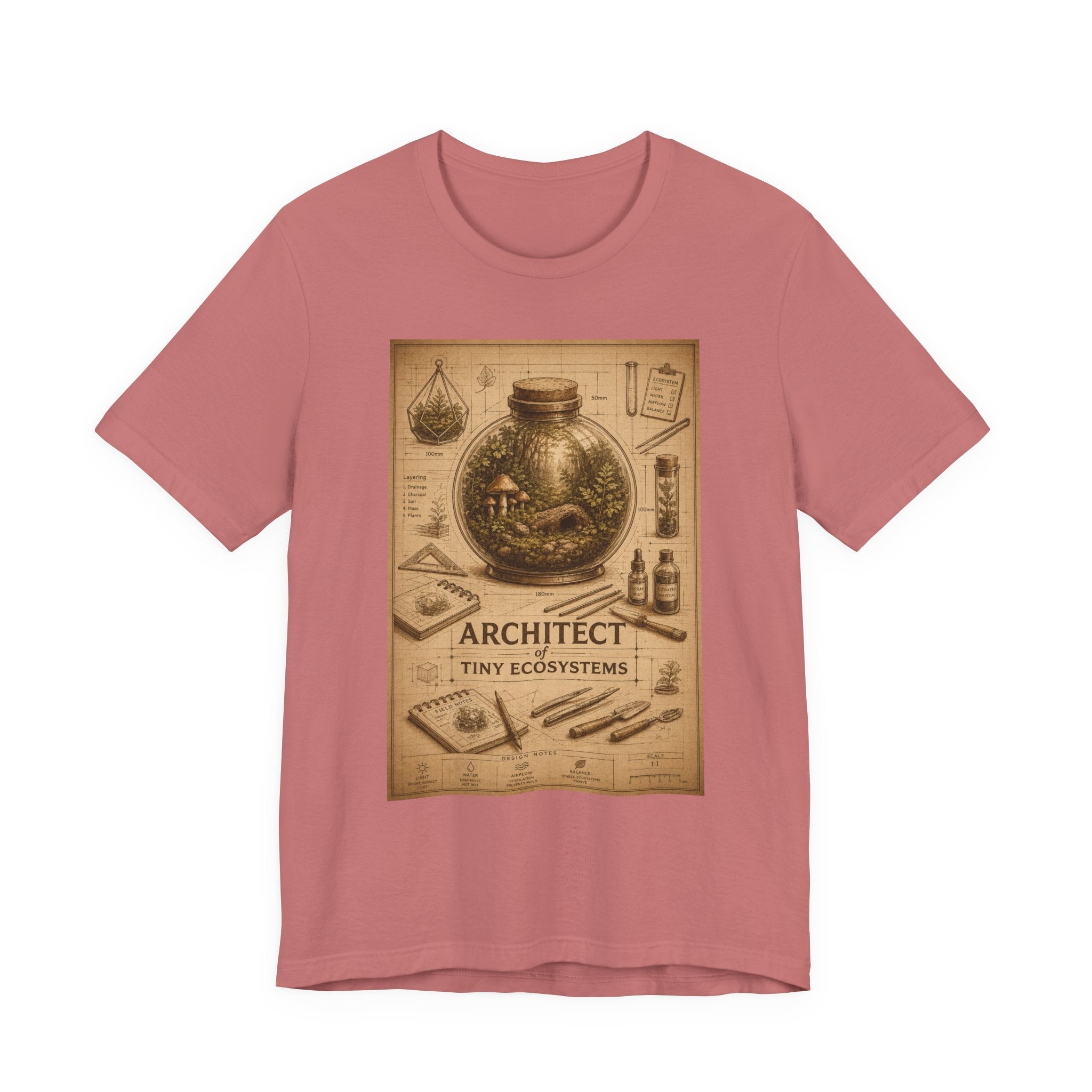 Architect of Tiny Ecosystems T-Shirt — Terrarium Builder Vintage Diagram Tee