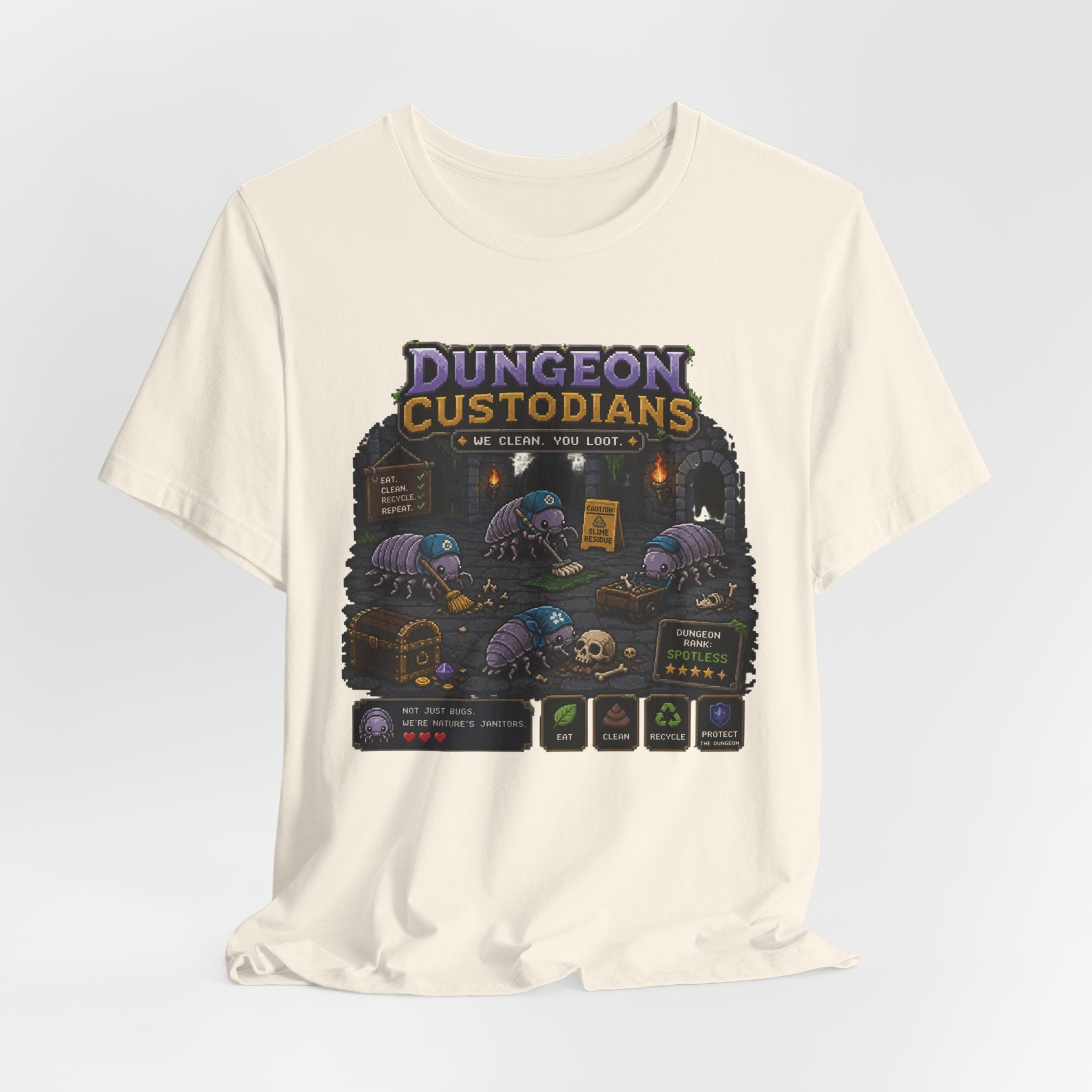 Dungeon Custodians T‑Shirt — Retro Pixel RPG Monsters Gaming Tee