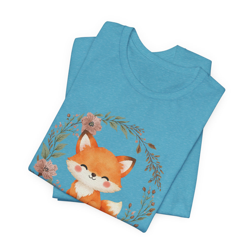 Cute Fox Wreath T-Shirt – Woodland Floral Baby Fox Tee