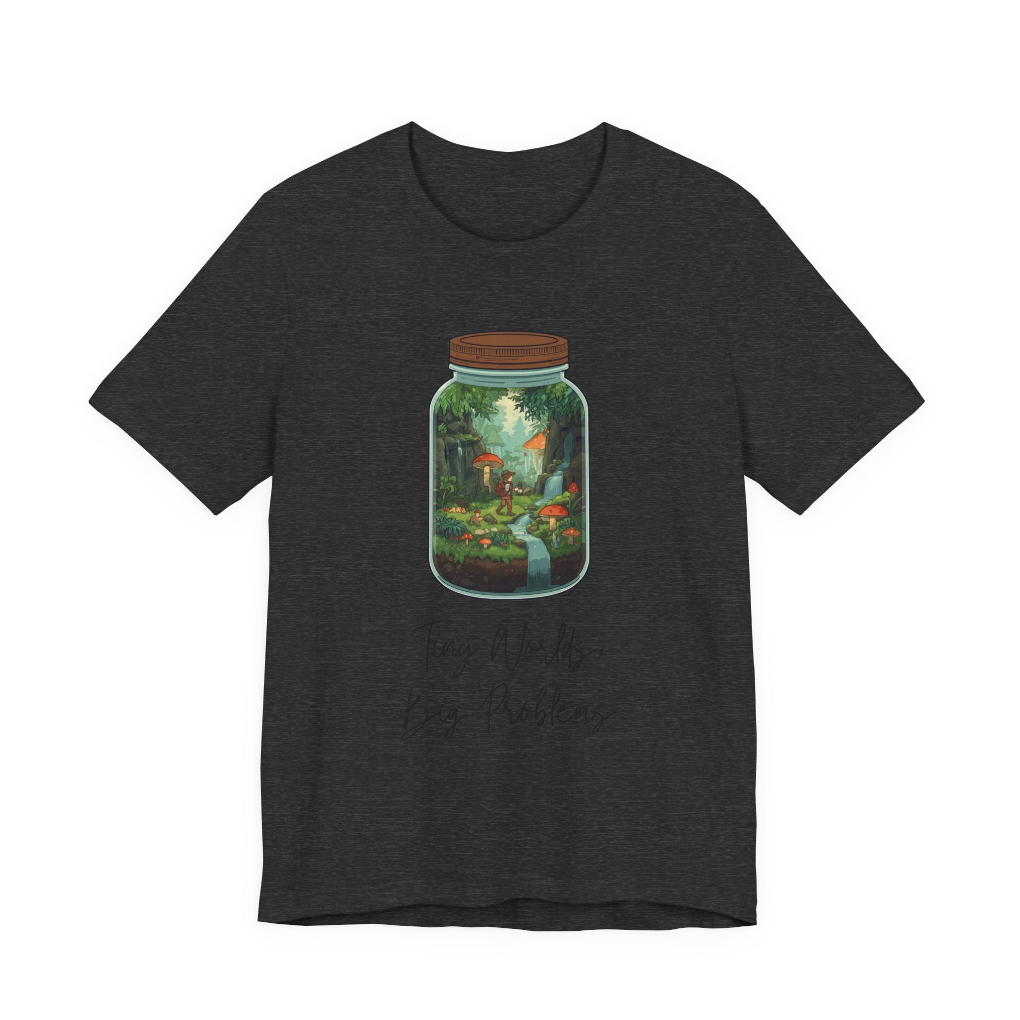 Tiny World Tee — Jar Terrarium Graphic T‑Shirt ("Tiny World, Big Problems")