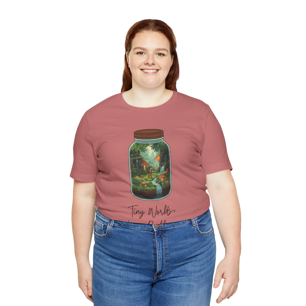 Tiny World Tee — Jar Terrarium Graphic T‑Shirt ("Tiny World, Big Problems")