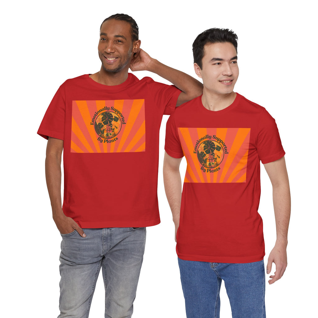 Retro Sunburst Plant Tee — “Emotionally Supported by Plants”